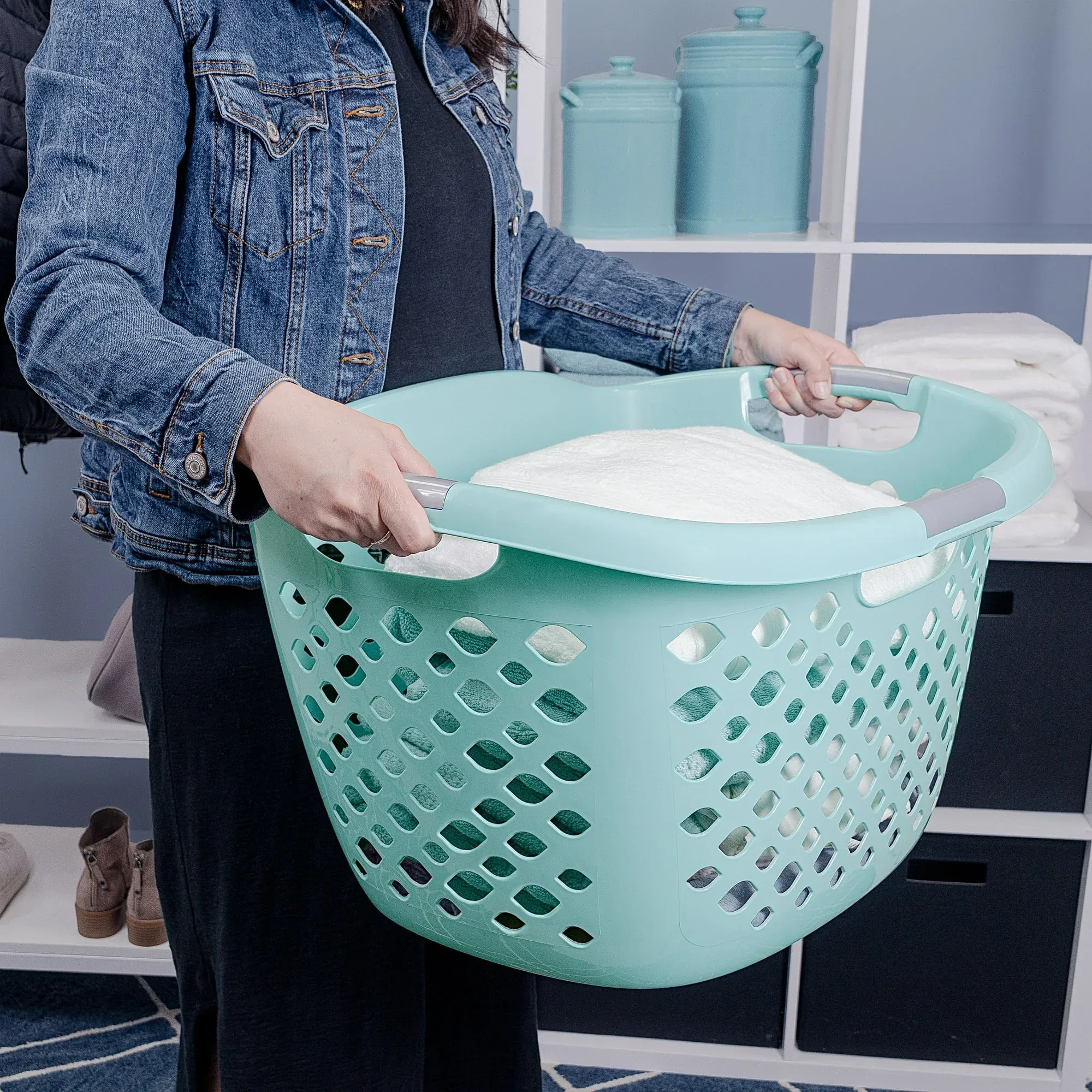 Home Logic 1.8 Bushel Hip Grip Plastic Laundry Basket, Teal, Adult - Image 5