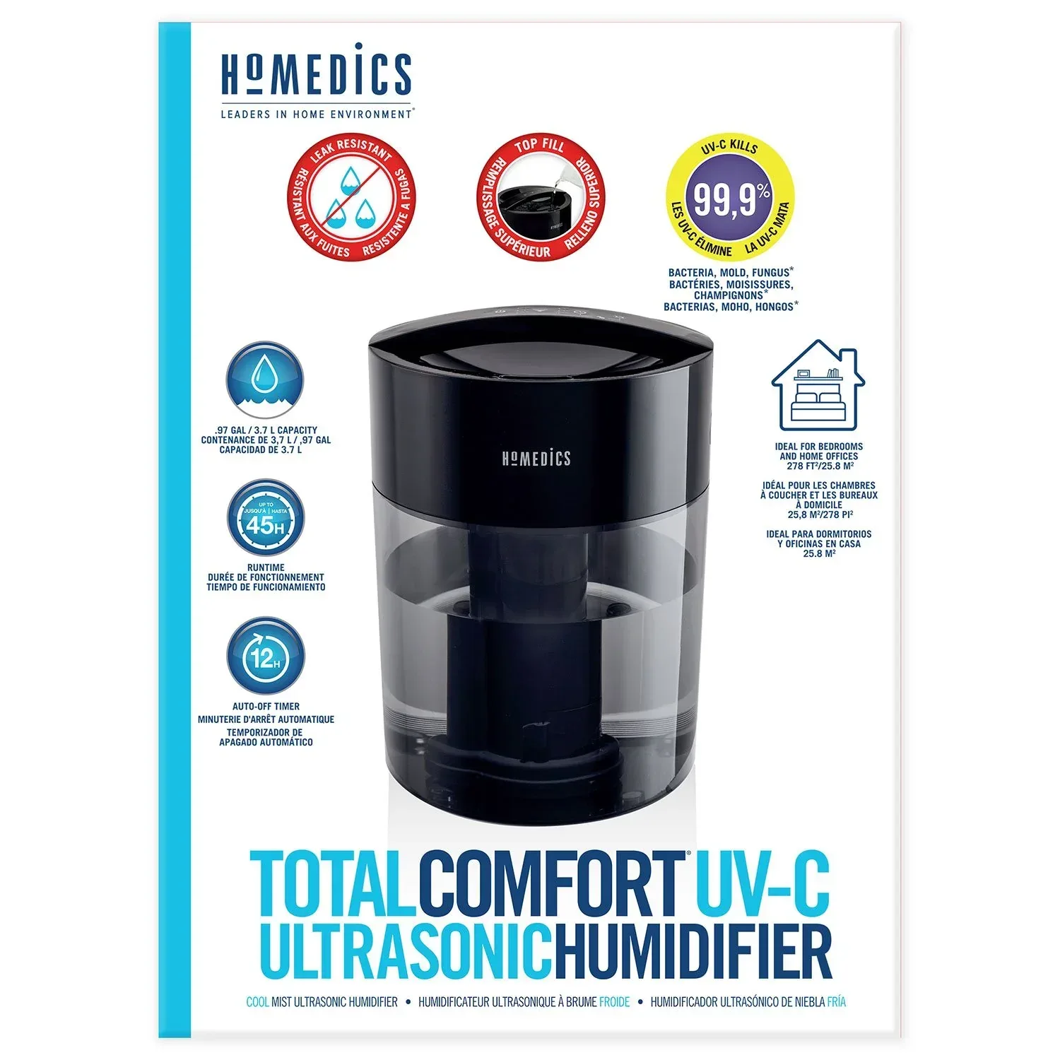HoMedics Total Comfort UV-C, Cool Mist Ultrasonic Humidifier for Medium Rooms - 2 Pack - Image 5