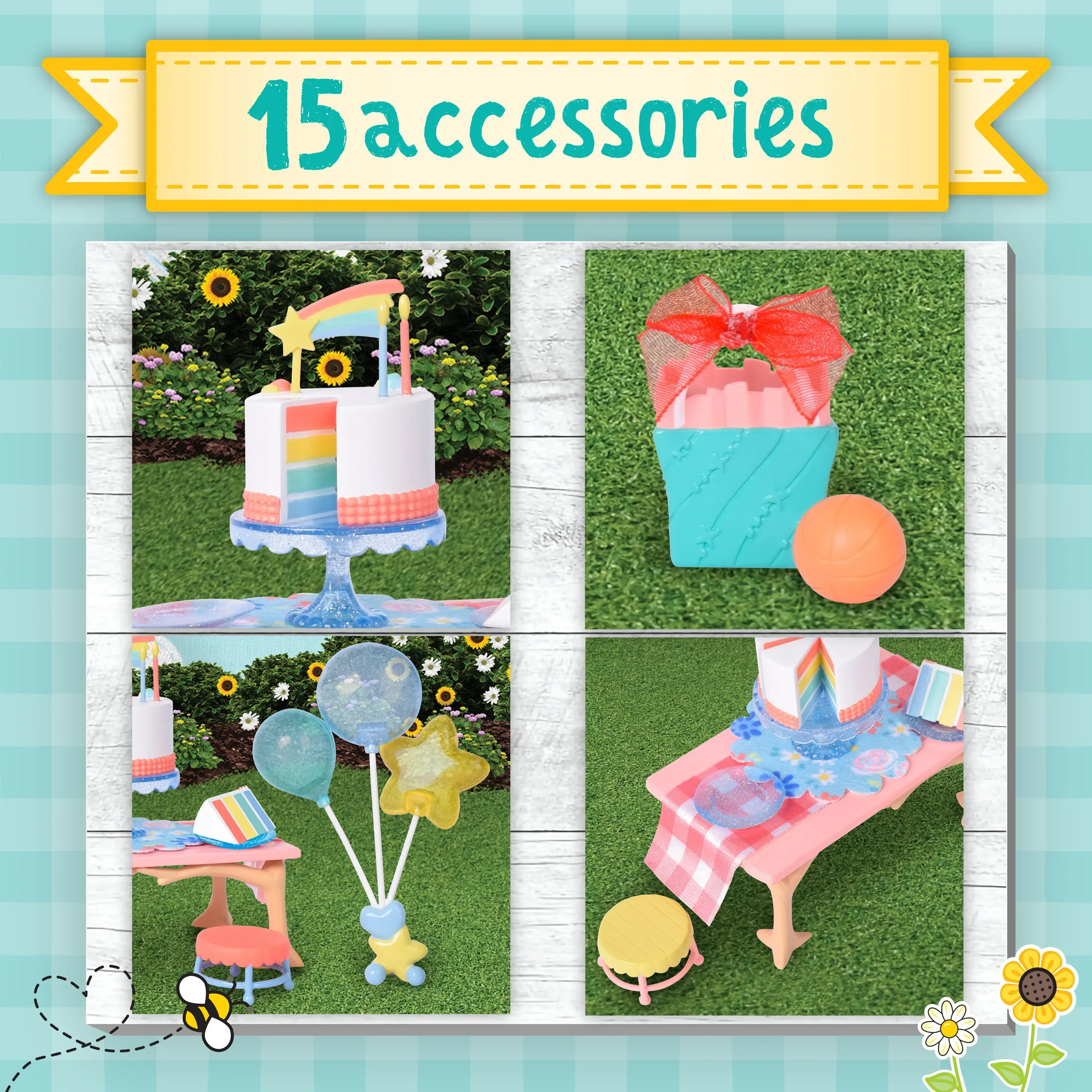 Honey Bee Acres Birthday Wishes Playset – 15 Piece Dollhouse Set – Collectible Doll for Kids Ages 3+ - Image 4
