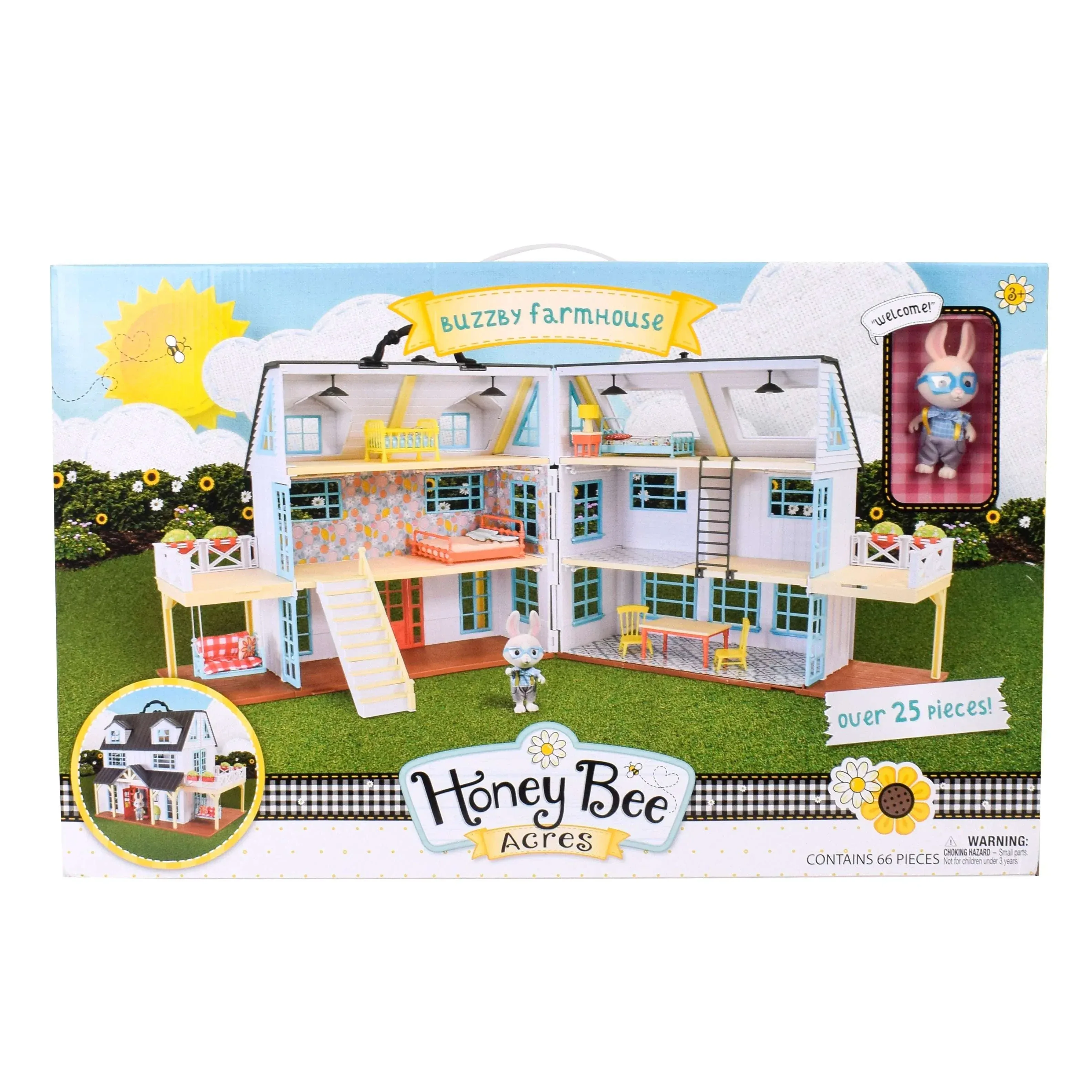 Honey Bee Acres Buzzby Farmhouse – 25 Piece Three-Story Country Dollhouse with Furniture & Exclusive Rabbit Figure – Doll Playset for Kids Ages 3+ - Image 6