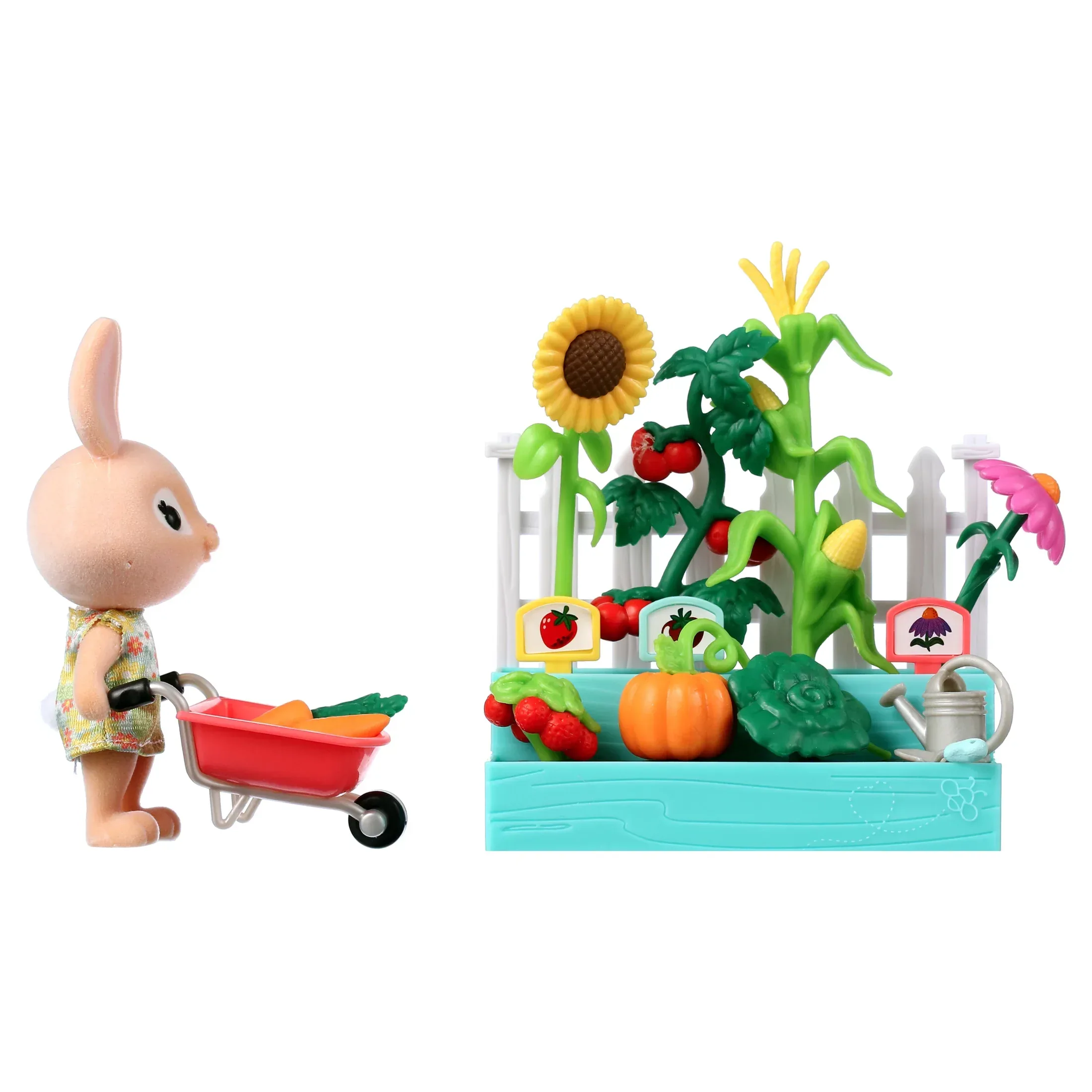 Honey Bee Acres Time to Garden Playset – 16 Piece Miniature Dollhouse Set with Bunny Figure, Wheelbarrow, Vegetables & More – Dolls for Kids Ages 3+ - Image 5