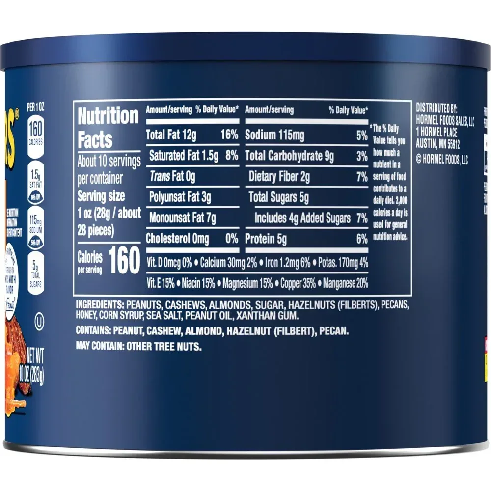 Honey Roasted Mixed Nuts, Party Snacks, Plant-Based Protein, 10 Oz Canister - Image 10