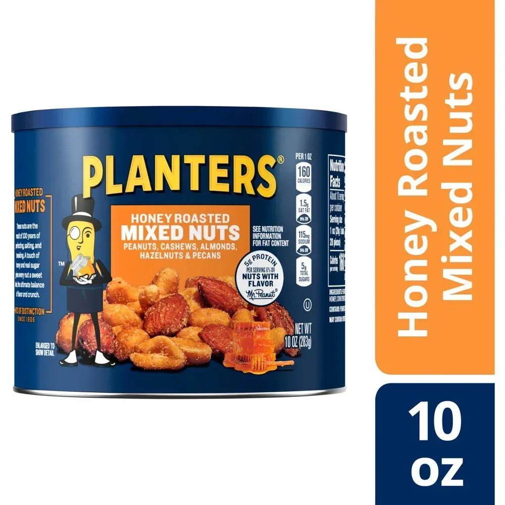 Honey Roasted Mixed Nuts, Party Snacks, Plant-Based Protein, 10 Oz Canister - Image 12