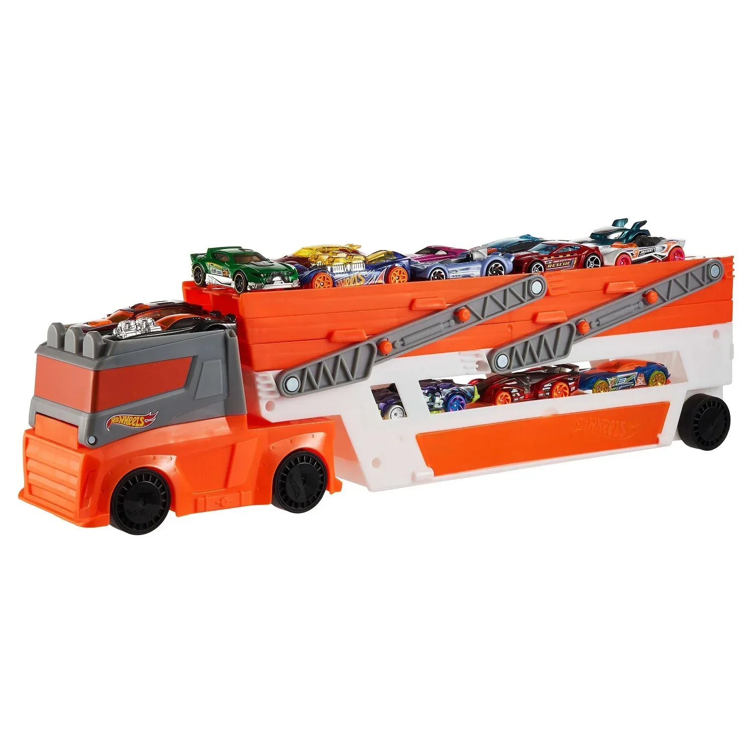 Hot Wheels Mega Hauler Truck Playset with 20 Die-Cast Cars and Storage - Image 3