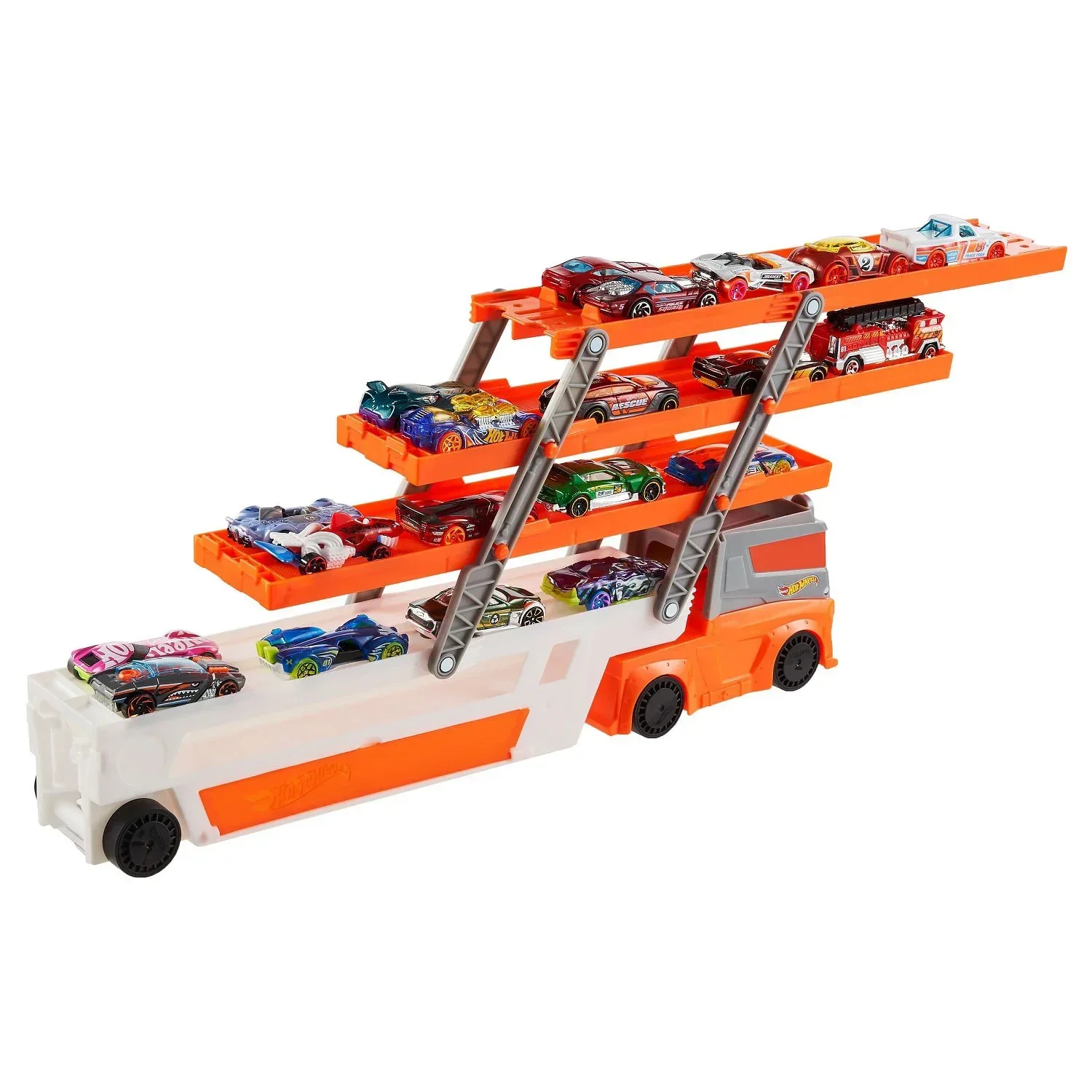 Hot Wheels Mega Hauler Truck Playset with 20 Die-Cast Cars and Storage - Image 4