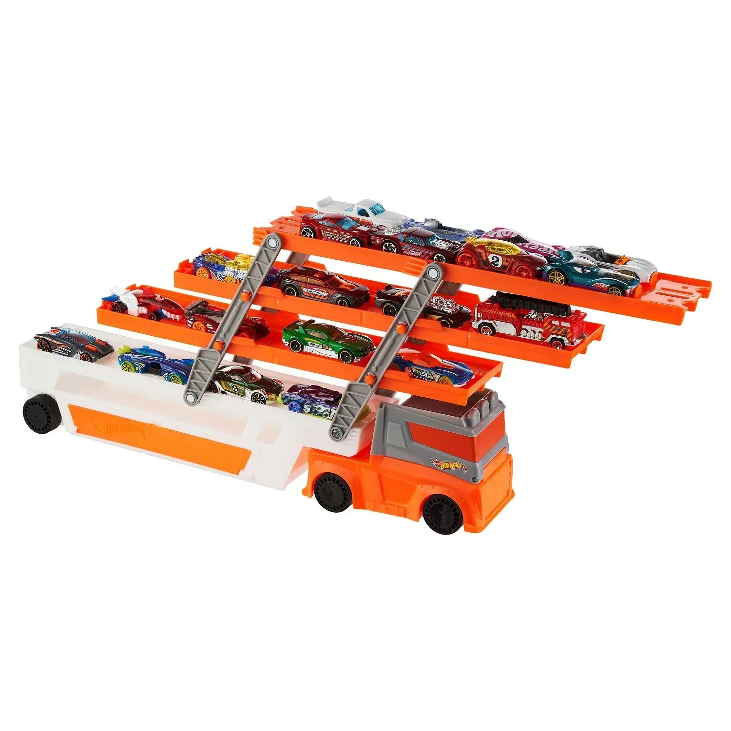 Hot Wheels Mega Hauler Truck Playset with 20 Die-Cast Cars and Storage - Image 5