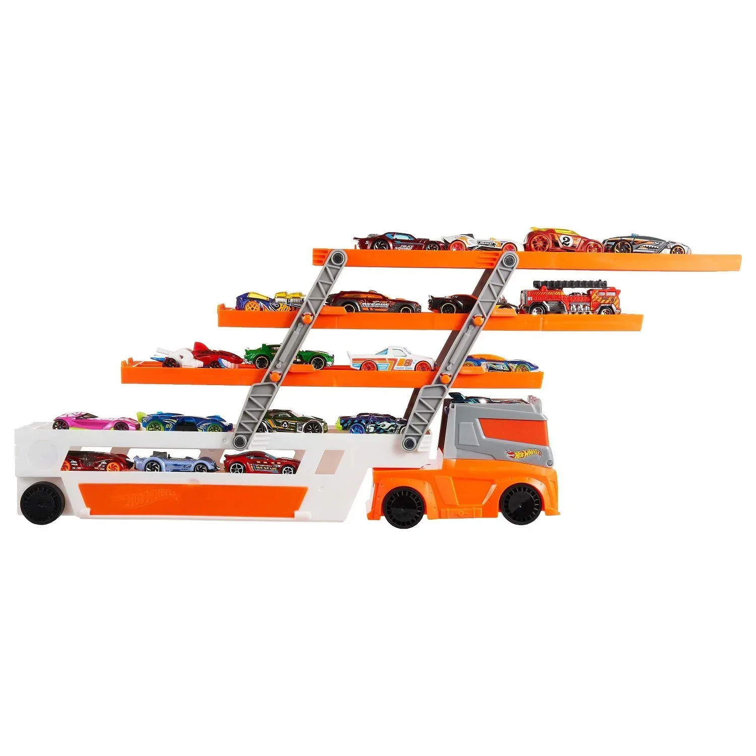 Hot Wheels Mega Hauler Truck Playset with 20 Die-Cast Cars and Storage - Image 6