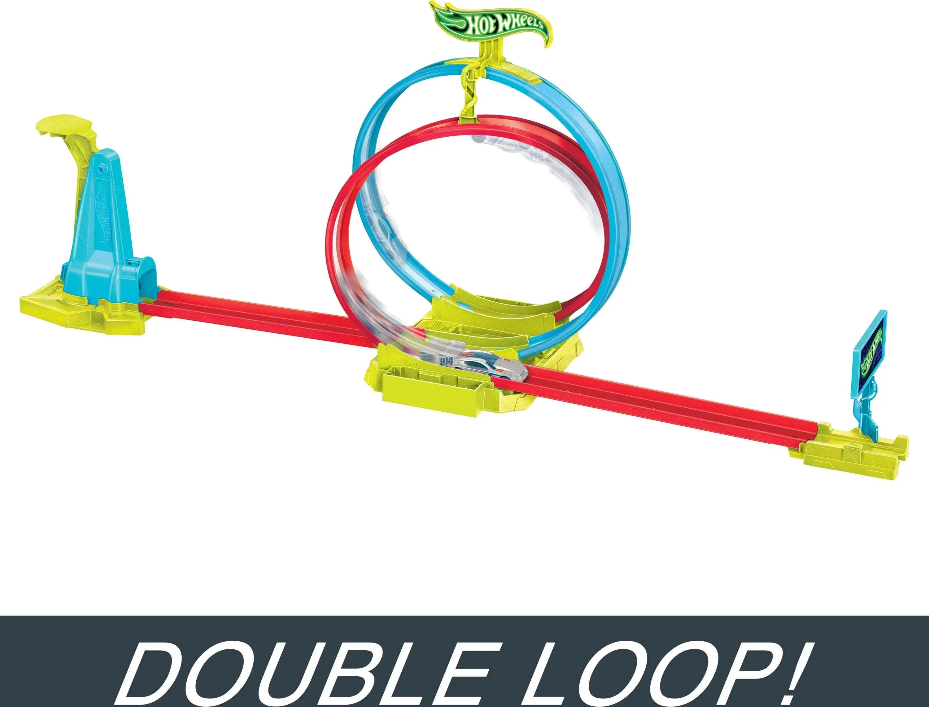 Hot Wheels Neon Speeders Track Set, Laser Stunt Slamway with 1 Car, Tri-Colored Track, Easy Storage - Image 2