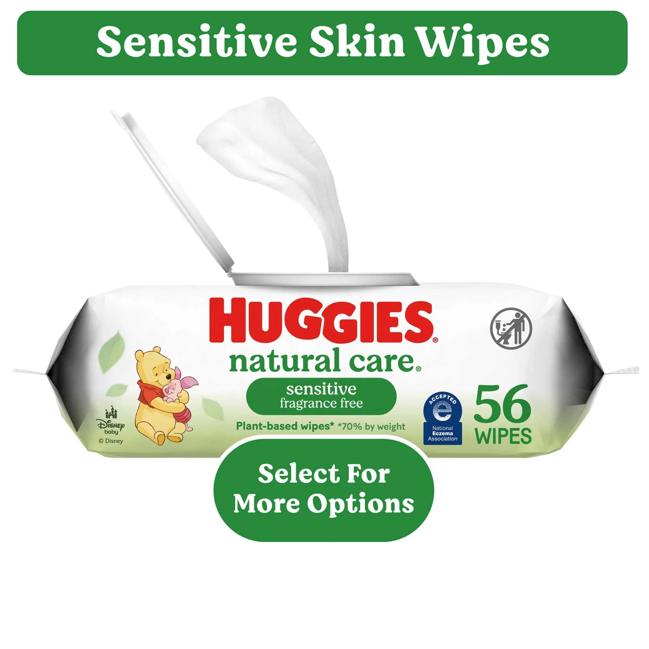 Huggies Natural Care Sensitive Baby Wipes, Unscented, 1 Flip-Top Pack, 56 Count (Select for More)