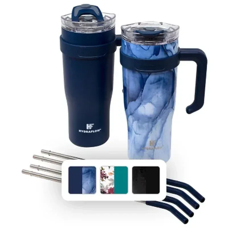 Hydraflow 40-Ounce Double Wall Stainless Steel Tumbler with Handle, 2 Pack (Assorted Colors) - Image 2