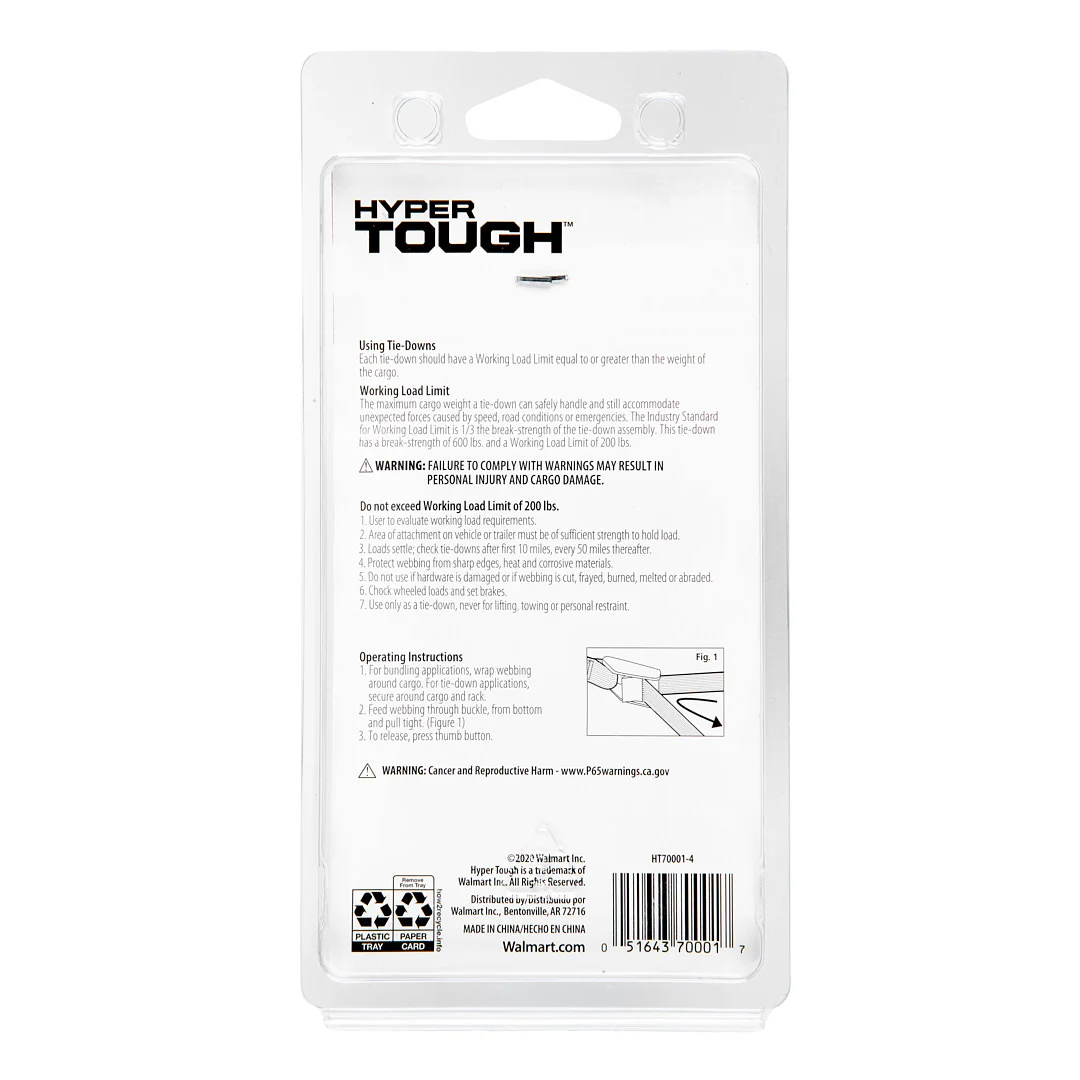 Hyper Tough 13 ft x 1 in Cam Buckle Lashing Strap Tie Down, 200 lbs., 2 Straps - Image 10