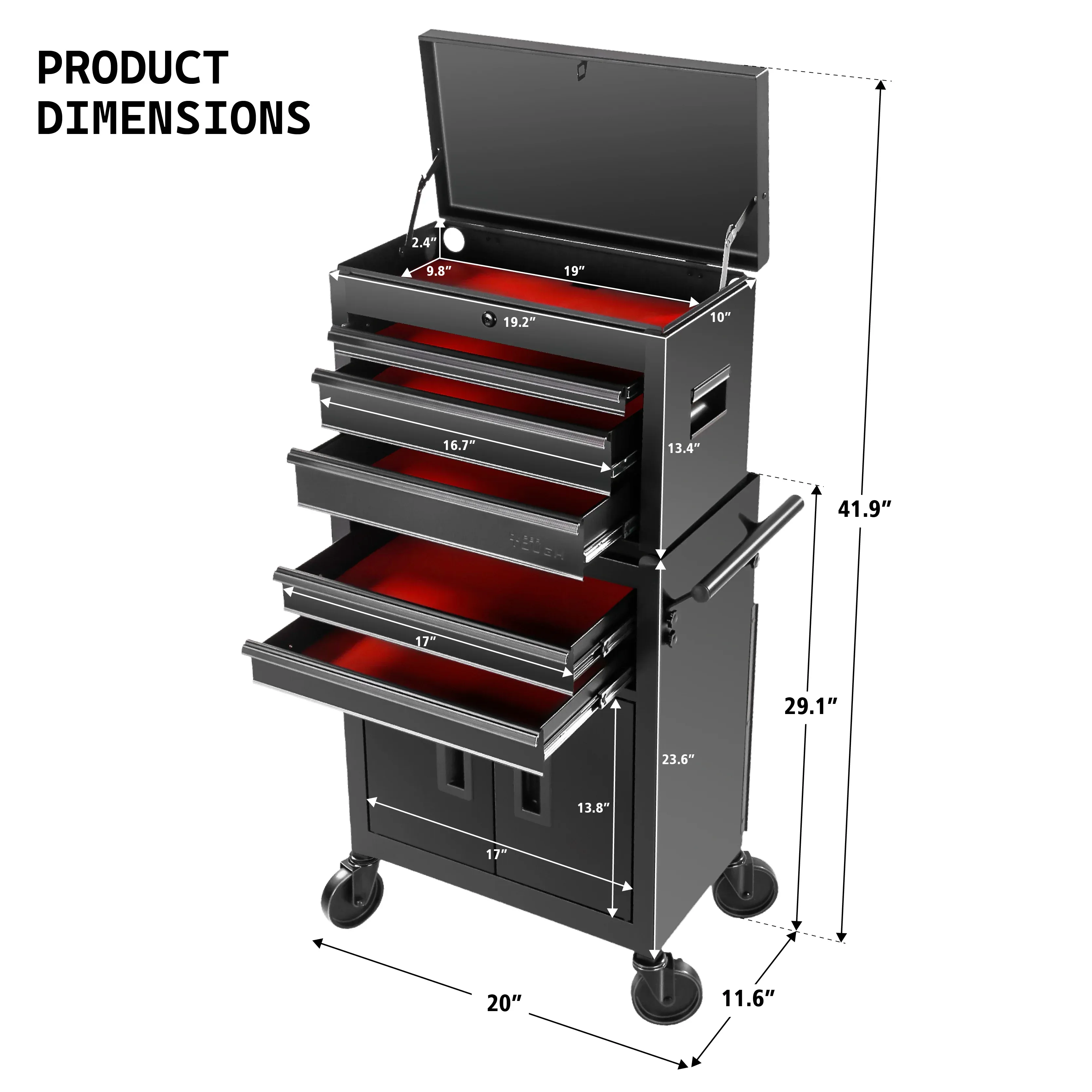 Hyper Tough 20-Inch 5-Drawer Steel Tool Chest with Ball-Bearing Slides, 300 lb Capacity, Black - Image 2