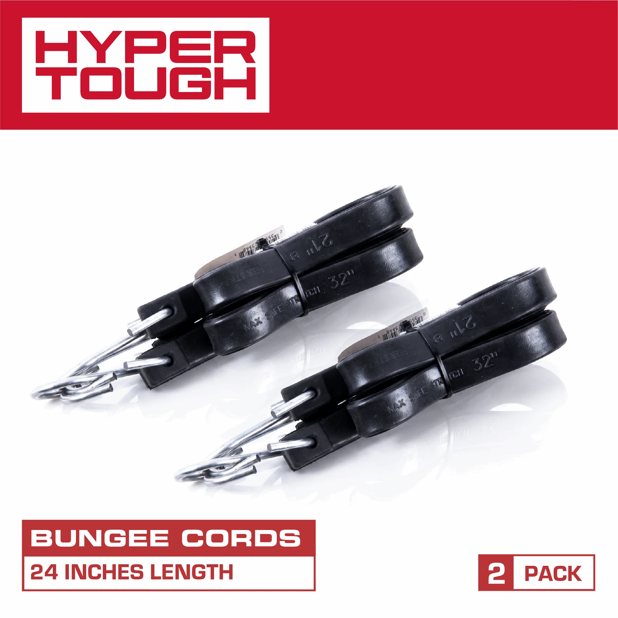 Hyper Tough 24 inch EPDM Rubber Strap Bungee Cords, 2-Pack - Image 2