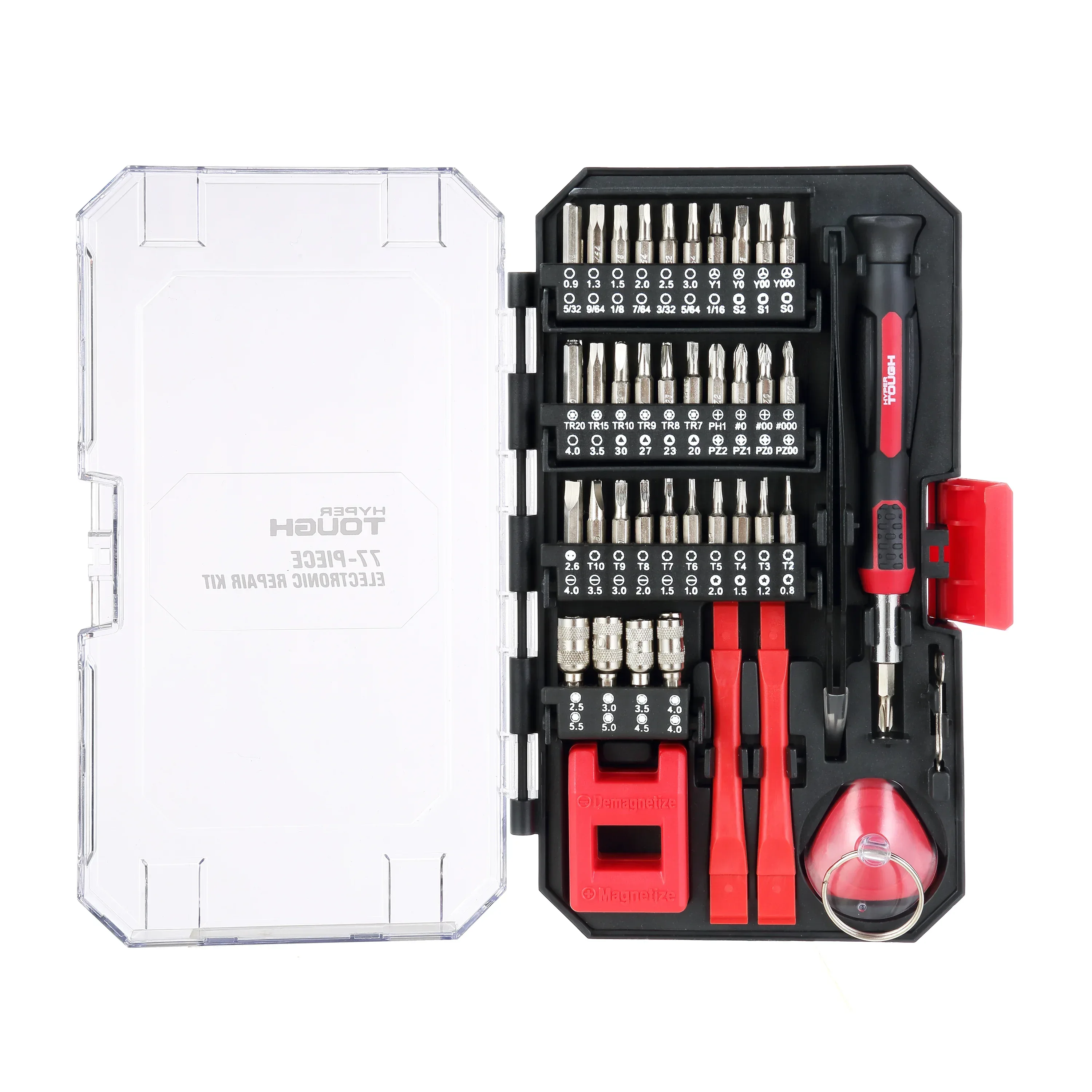 Hyper Tough 77 Piece Precision Tool Kit with Magnetic Screwdriver, Standard Size Bits, and Case, New Condition - Image 3