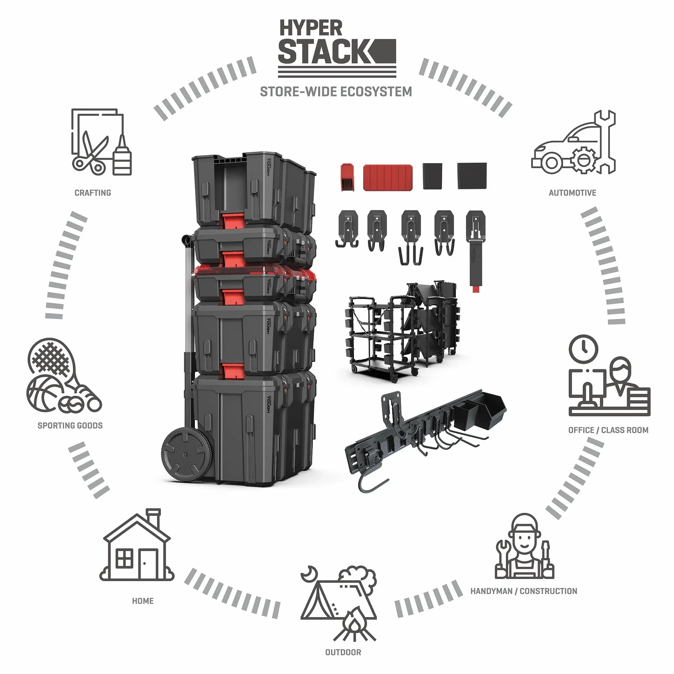 Hyper Tough Hyper Stack Heavy Duty 3 Piece Modular Rolling Toolbox System, Black - Image 12