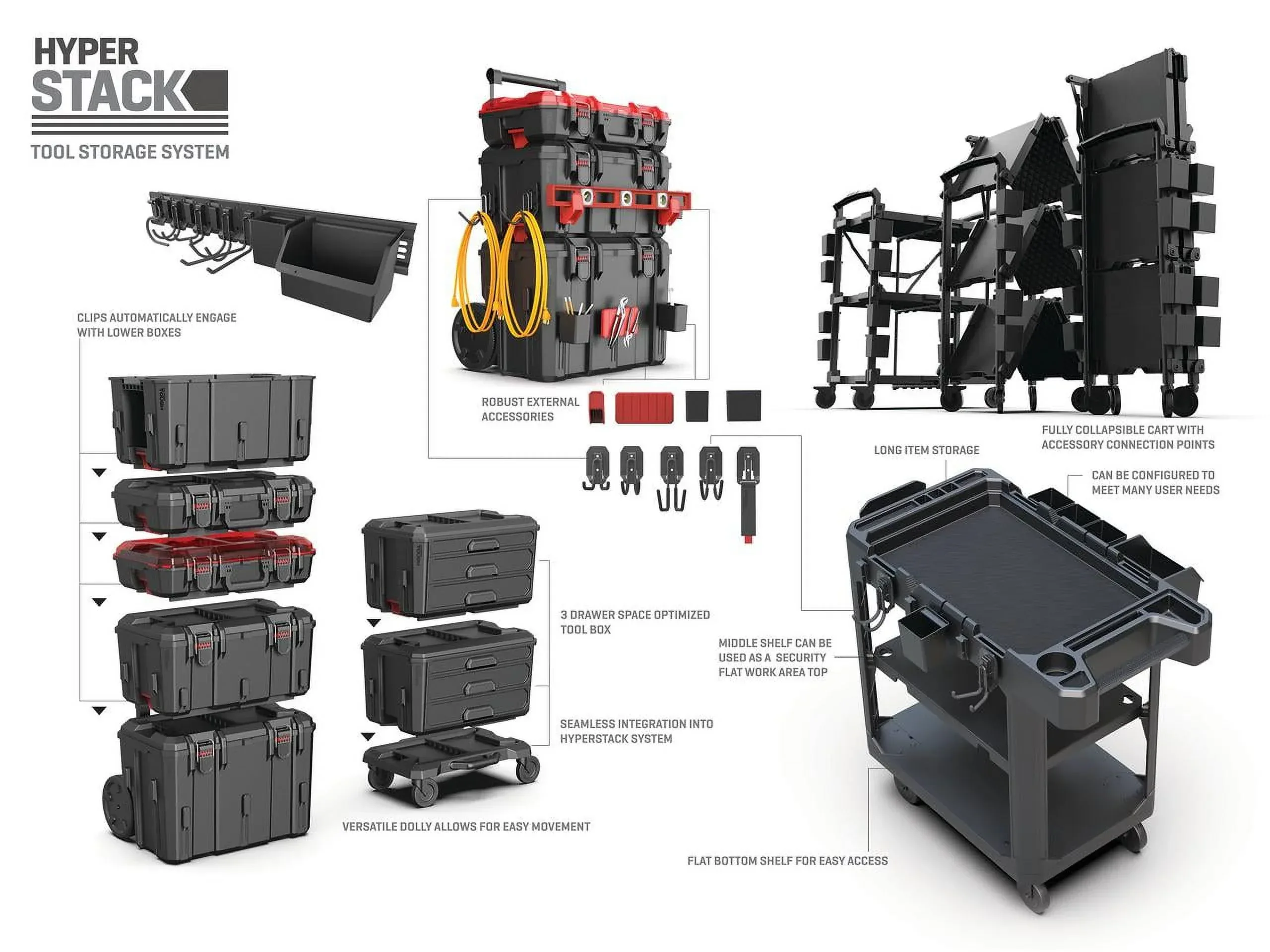 Hyper Tough Hyper Stack Heavy Duty 3 Piece Modular Rolling Toolbox System, Black - Image 13