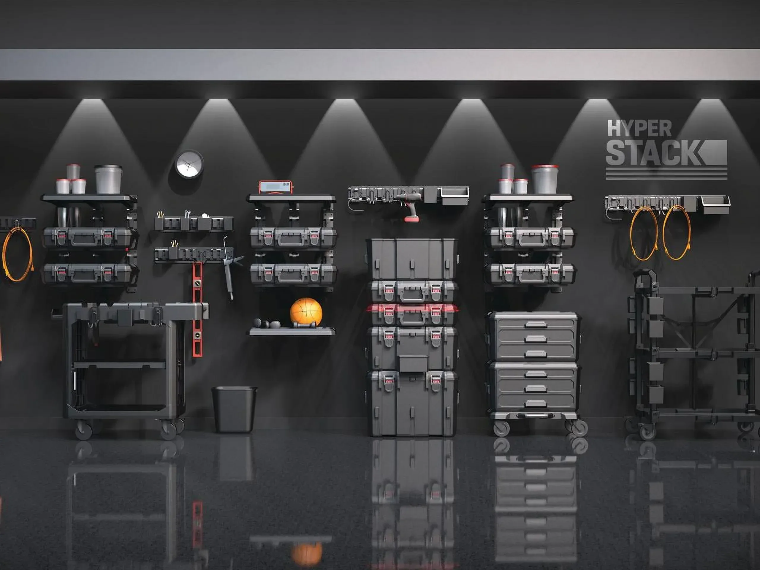 Hyper Tough Hyper Stack Heavy Duty 3 Piece Modular Rolling Toolbox System, Black - Image 14