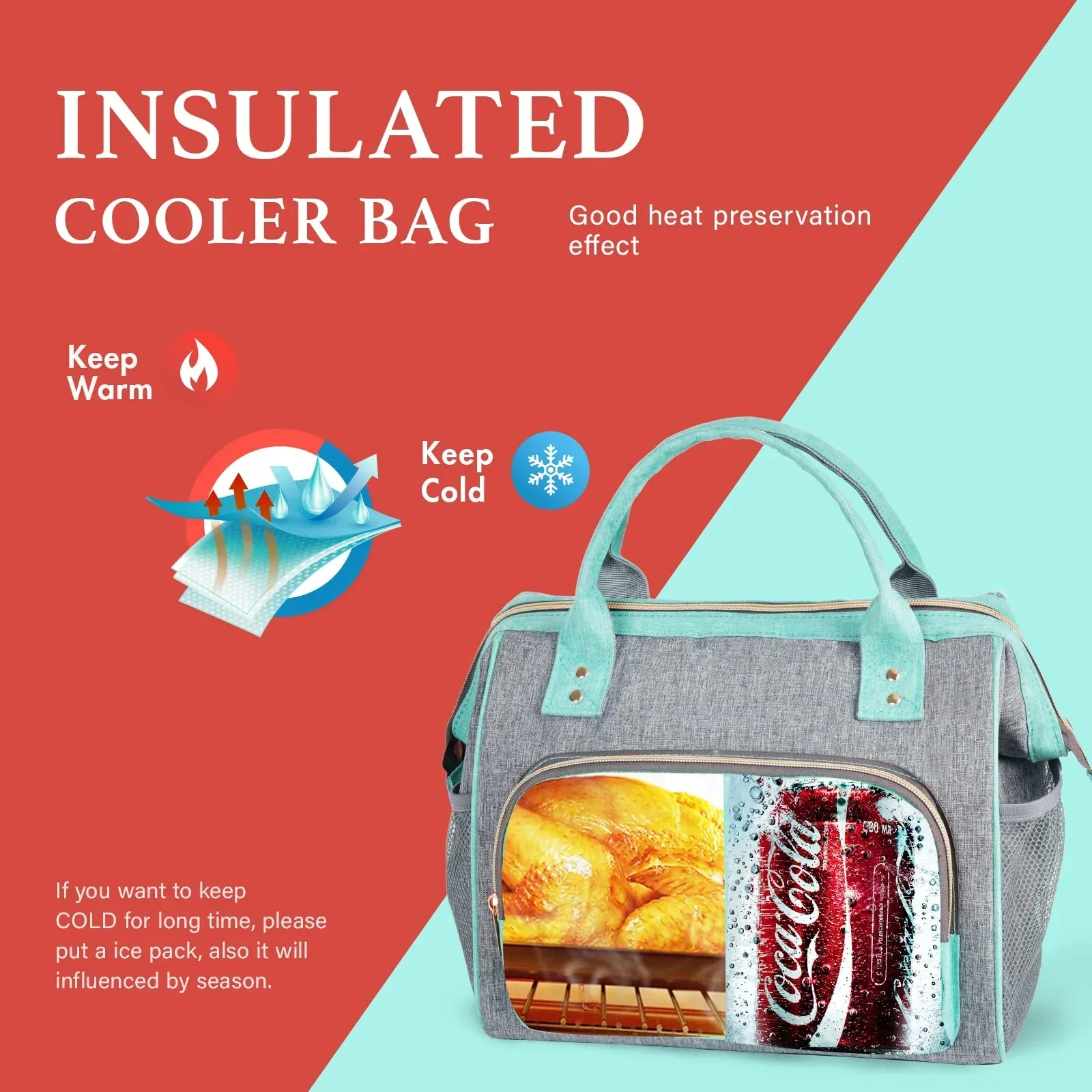 ideaTech Polyester Reusable Lunch Bags, Insulated Lunch Box for Women and Men, Freezer Safe, 1 Count - Image 4