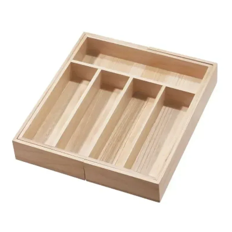 Idesign Renewable Paulownia Wood Collection Expandable Flatware and Cutlery Tray, 15" X 12" to 22" - Image 10