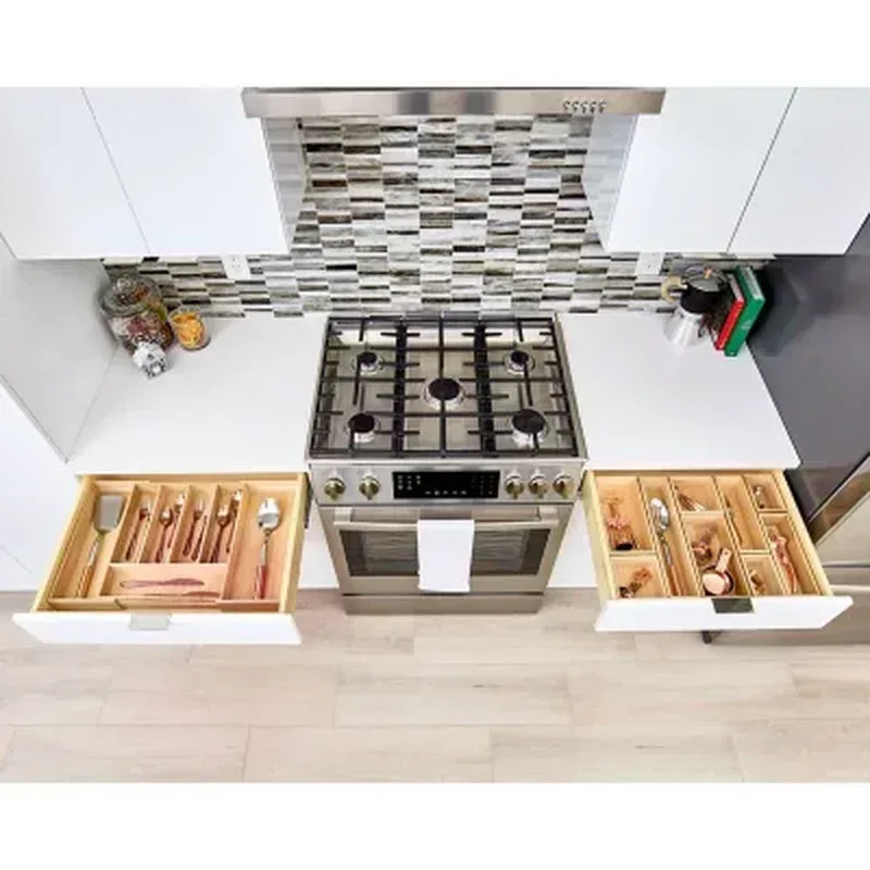 Idesign Renewable Paulownia Wood Collection Expandable Flatware and Cutlery Tray, 15" X 12" to 22" - Image 2