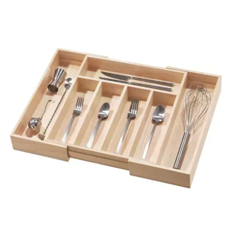 Idesign Renewable Paulownia Wood Collection Expandable Flatware and Cutlery Tray, 15" X 12" to 22" - Image 7