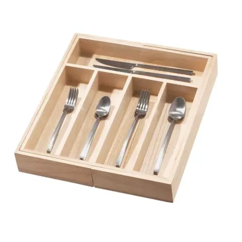 Idesign Renewable Paulownia Wood Collection Expandable Flatware and Cutlery Tray, 15" X 12" to 22" - Image 9