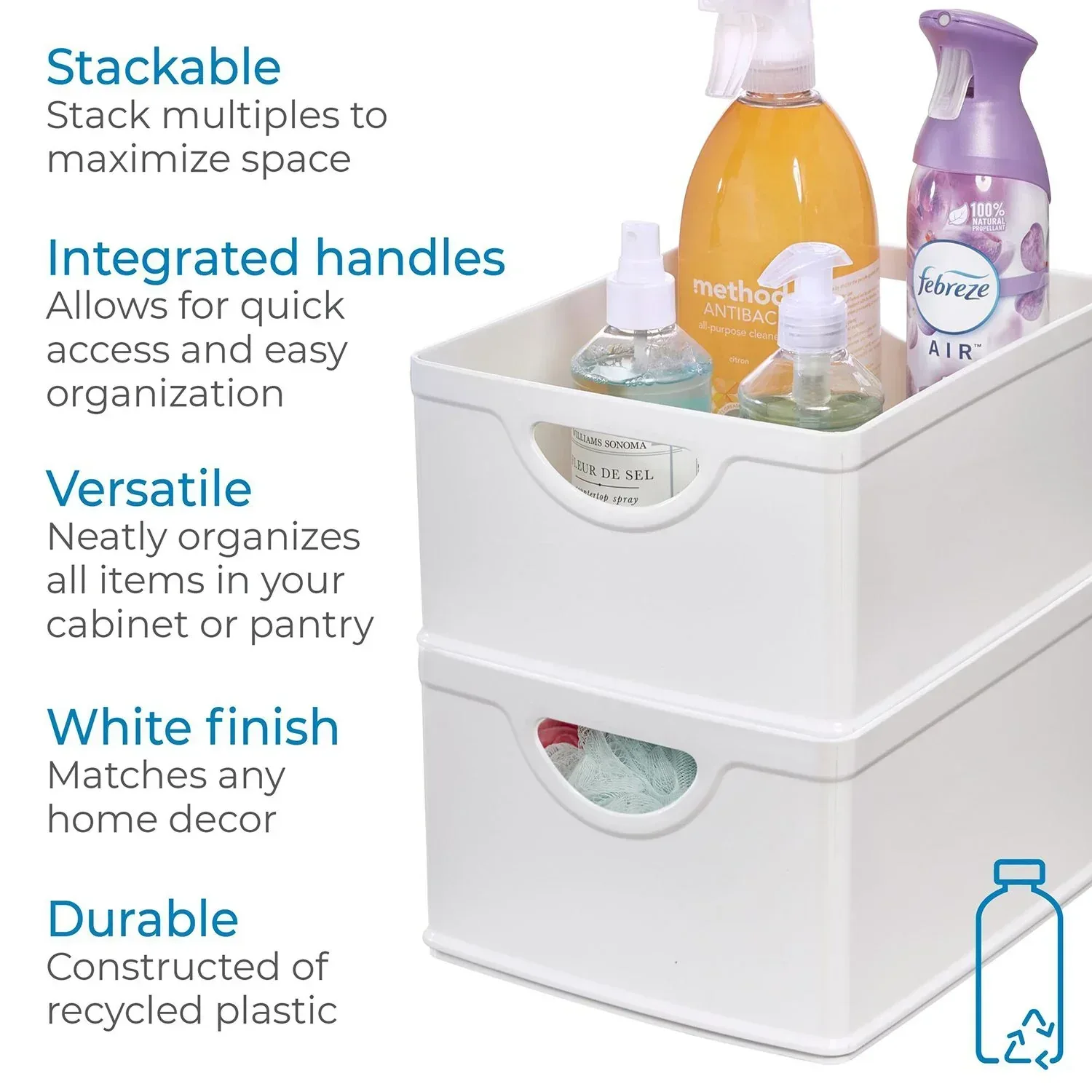 iDesign Set of 2 White Stacking BPA-Free Organization Bins, 5" H x 8" W x 10" D - Image 6