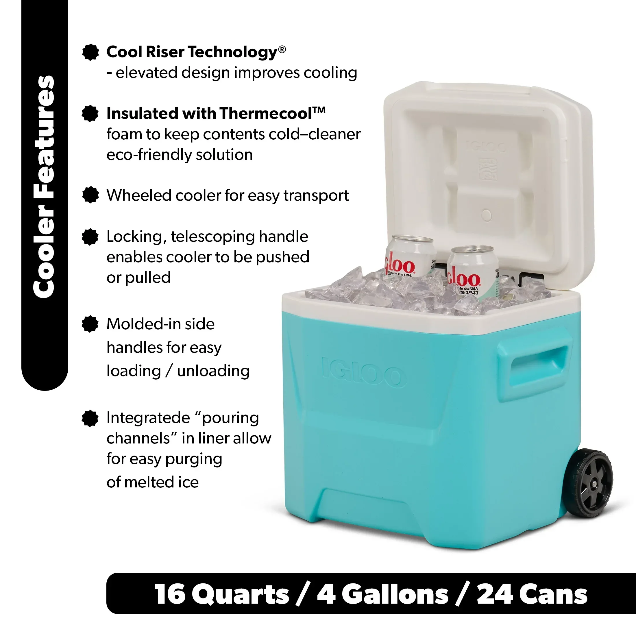 Igloo 16 QT Laguna Hard Sided Ice Chest Cooler with Wheels - Image 2