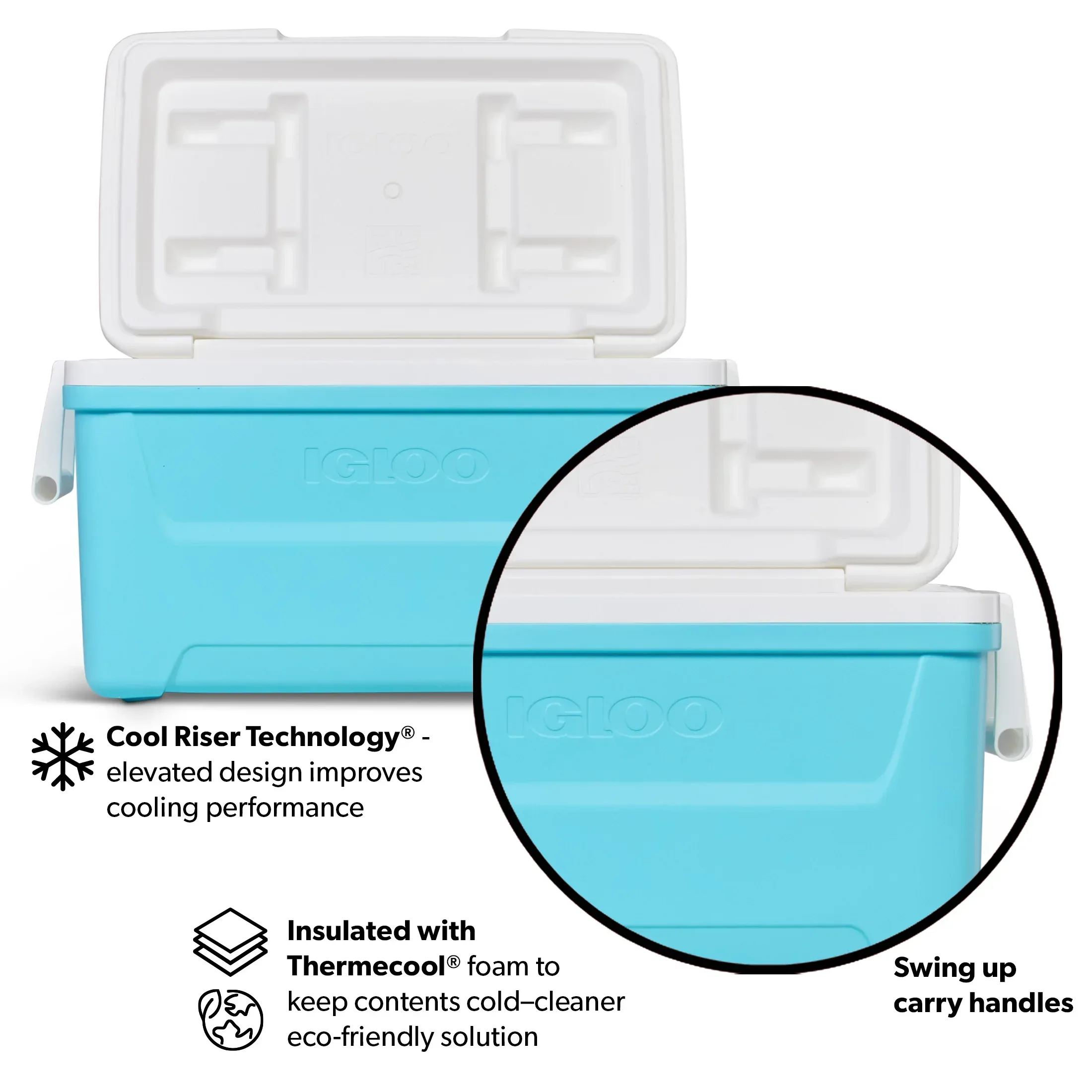 Igloo 48 QT Laguna Hard-Sided Ice Chest Cooler, Aqua Blue and White - Image 3