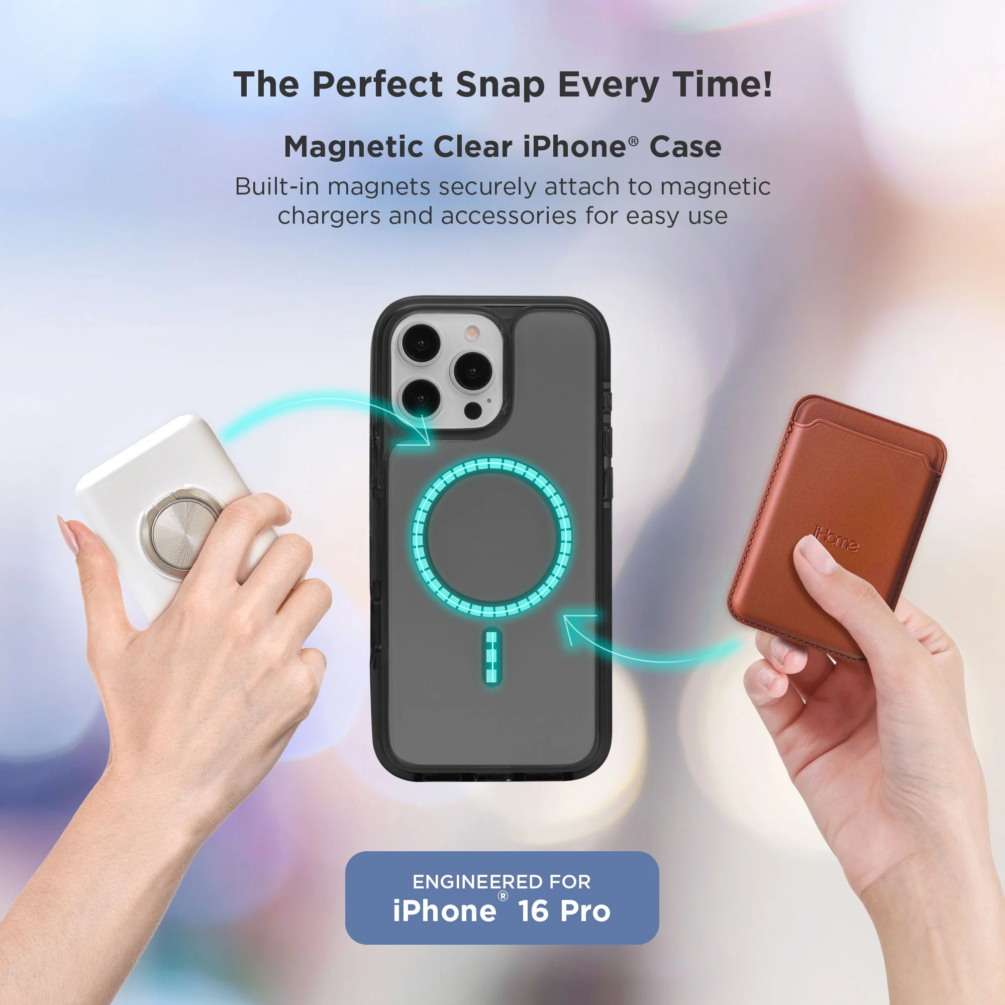 iHome Magnetic Velo Phone Case for iPhone 17/16 Pro, Black - Image 2