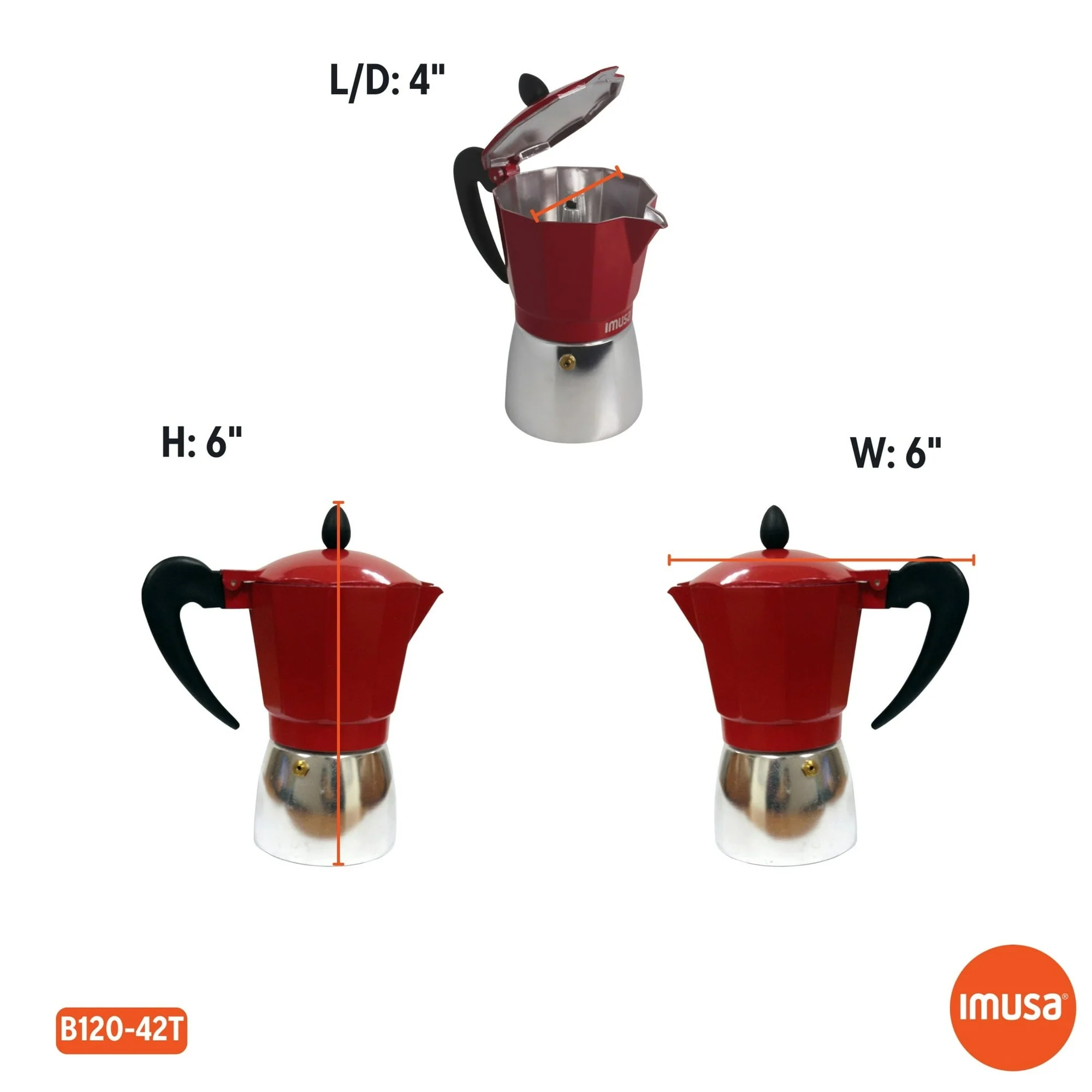 IMUSA 3cup Cast Aluminum Stovetop Coffeemaker with Red Top - Image 2