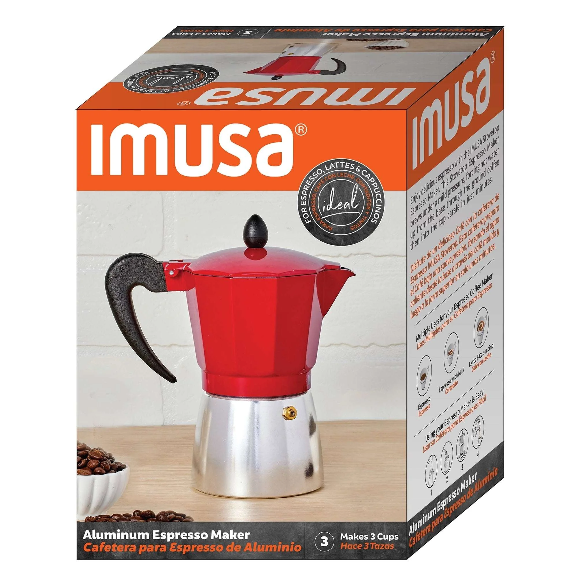 IMUSA 3cup Cast Aluminum Stovetop Coffeemaker with Red Top - Image 6
