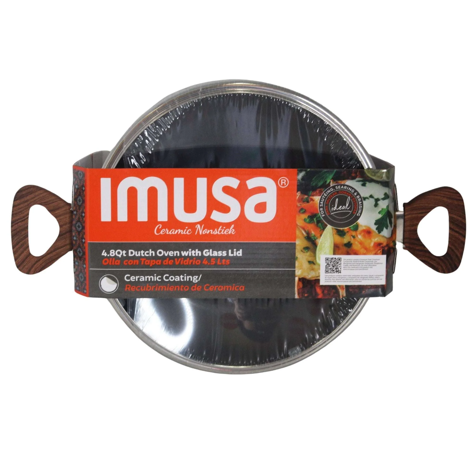 IMUSA 4.8qt Talavera Aluminum Black Ceramic Dutch Oven with Glass Lid & Wood Look Handles - Image 2