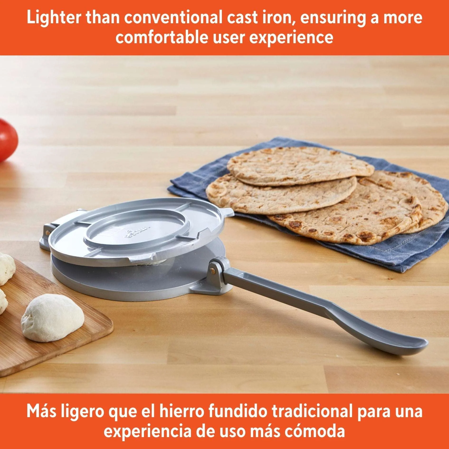 IMUSA 8in Cast Aluminum Tortilla Press, Gray - Image 2