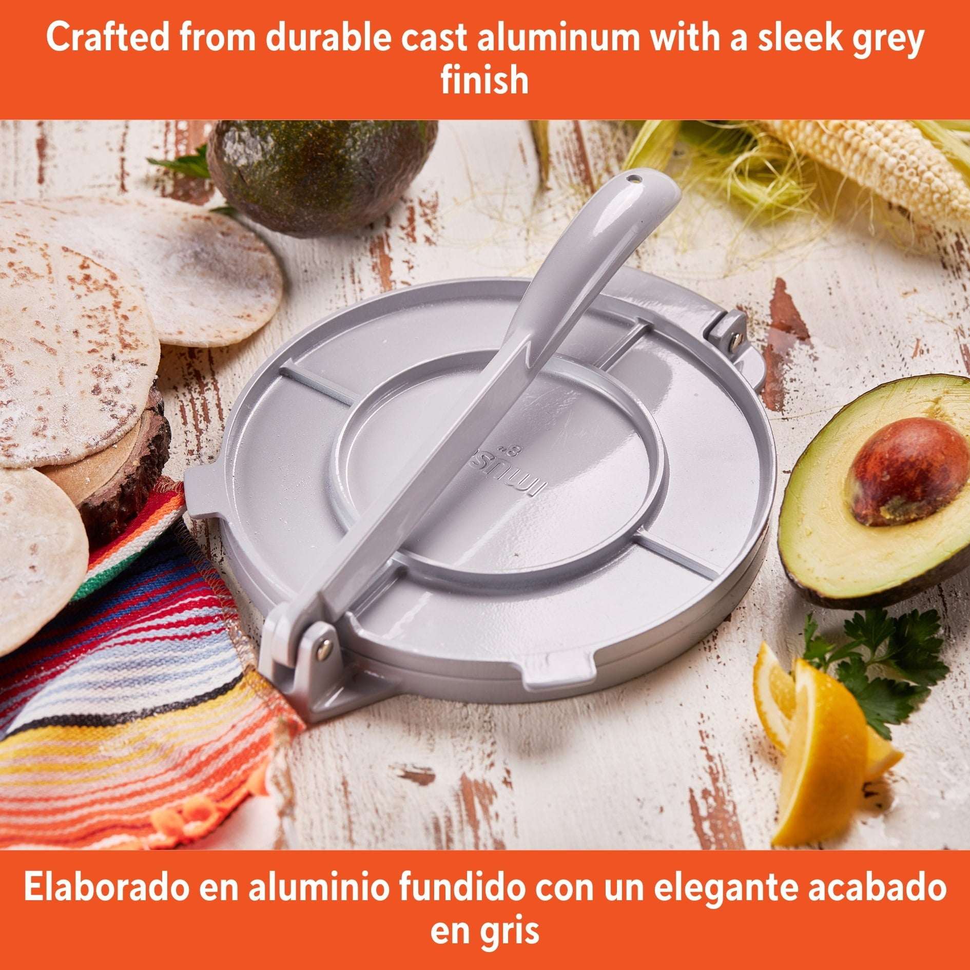 IMUSA 8in Cast Aluminum Tortilla Press, Gray - Image 3