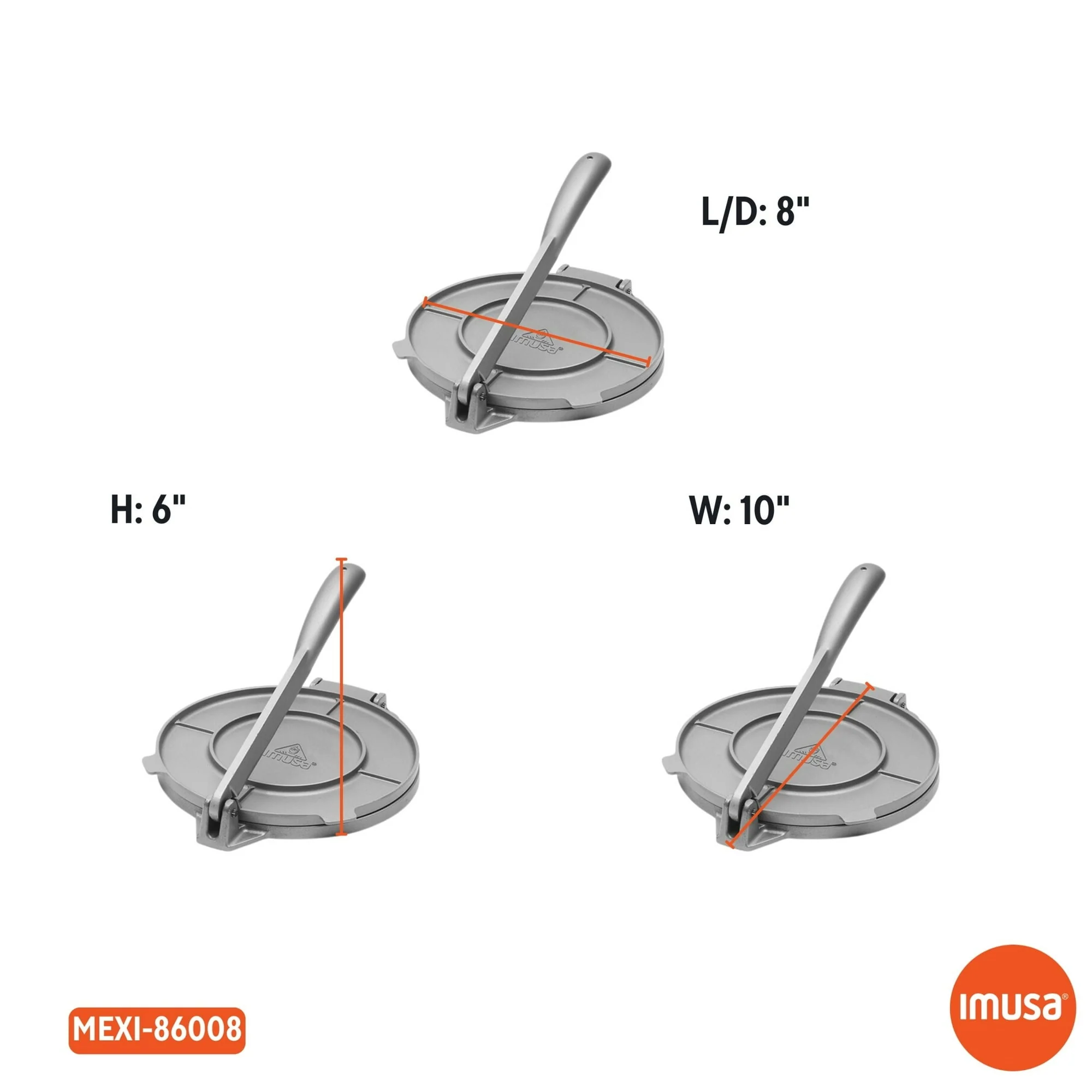 IMUSA 8in Cast Aluminum Tortilla Press, Gray - Image 5
