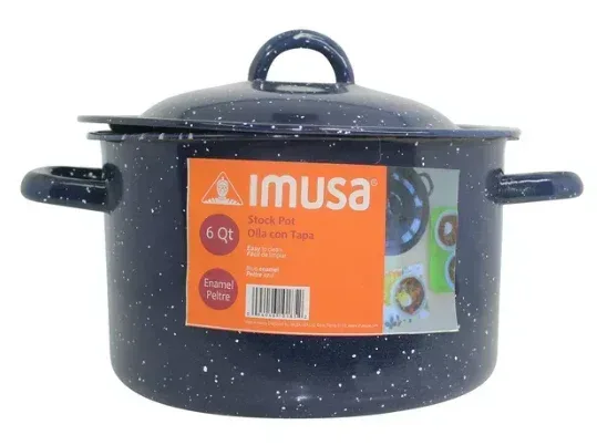 Imusa Blue Speckled Enamel Stock Pot 6 Quart, Blue - Image 2