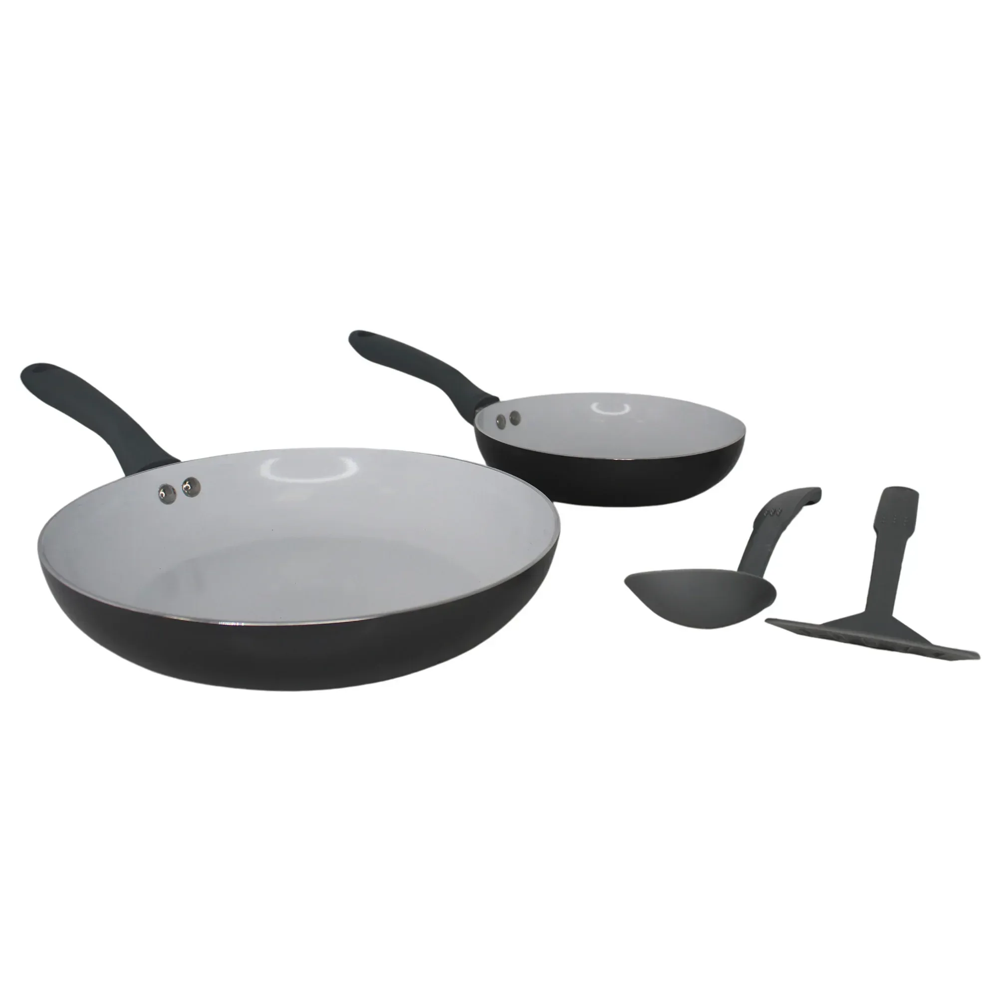 IMUSA Nonstick Ceramic Cookware Set 4-Pieces, 8" and 10" Inches, with Stay-Cool Handles, Aluminum, Gray