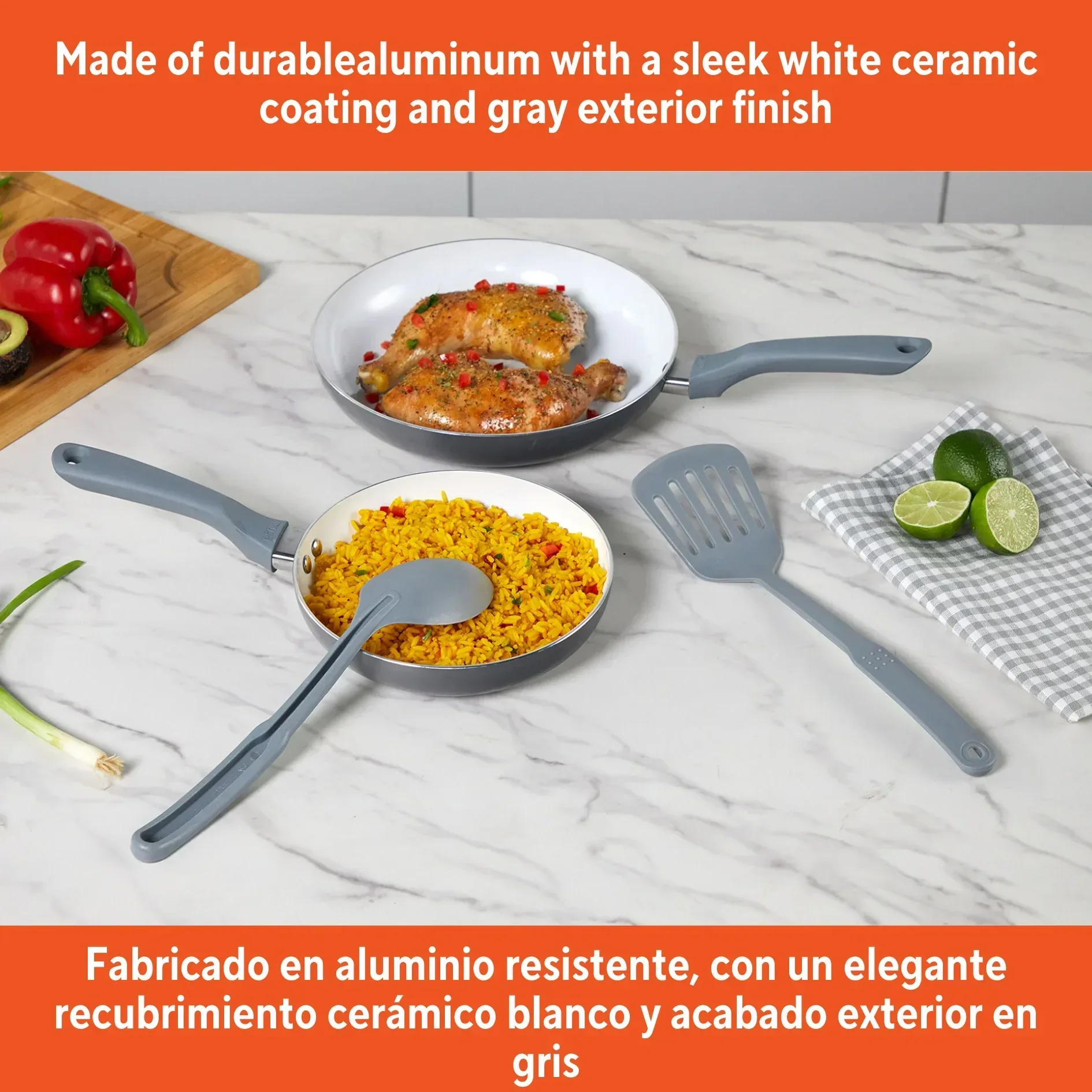 IMUSA Nonstick Ceramic Cookware Set 4-Pieces, 8" and 10" Inches, with Stay-Cool Handles, Aluminum, Gray - Image 3