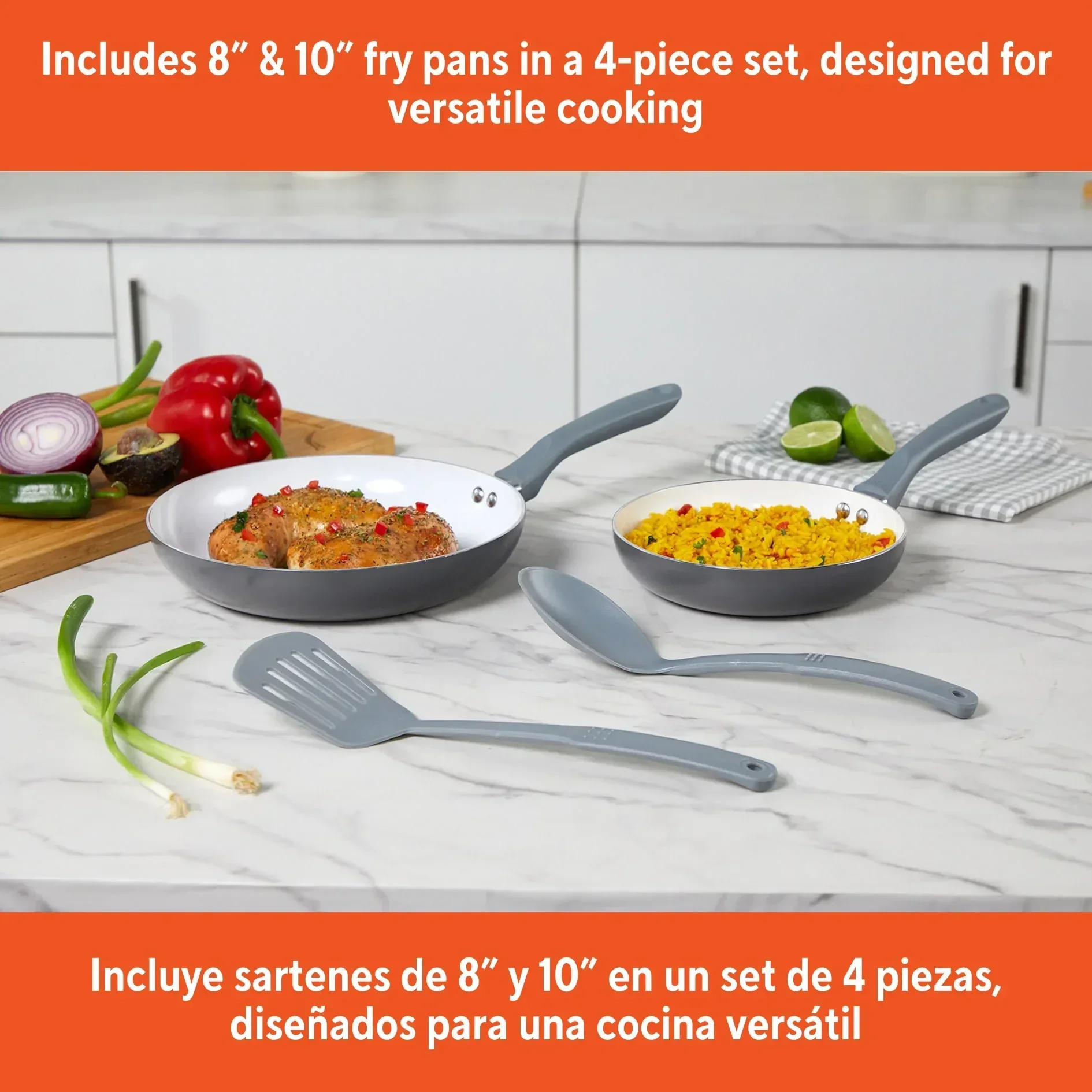 IMUSA Nonstick Ceramic Cookware Set 4-Pieces, 8" and 10" Inches, with Stay-Cool Handles, Aluminum, Gray - Image 4