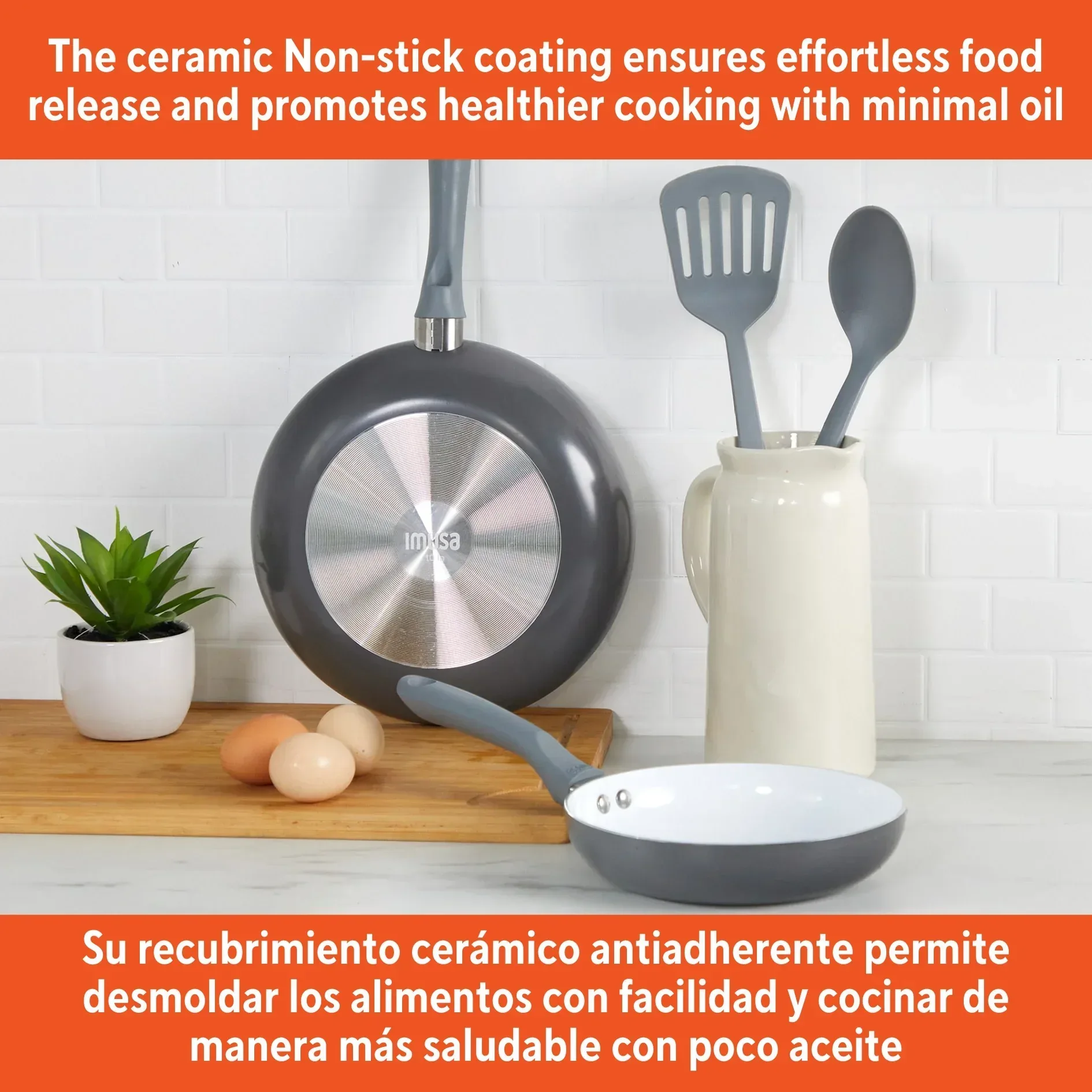 IMUSA Nonstick Ceramic Cookware Set 4-Pieces, 8" and 10" Inches, with Stay-Cool Handles, Aluminum, Gray - Image 5