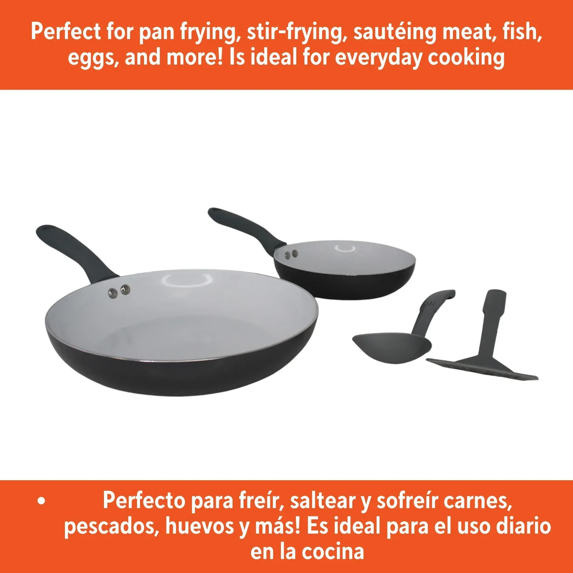 IMUSA Nonstick Ceramic Cookware Set 4-Pieces, 8" and 10" Inches, with Stay-Cool Handles, Aluminum, Gray - Image 7