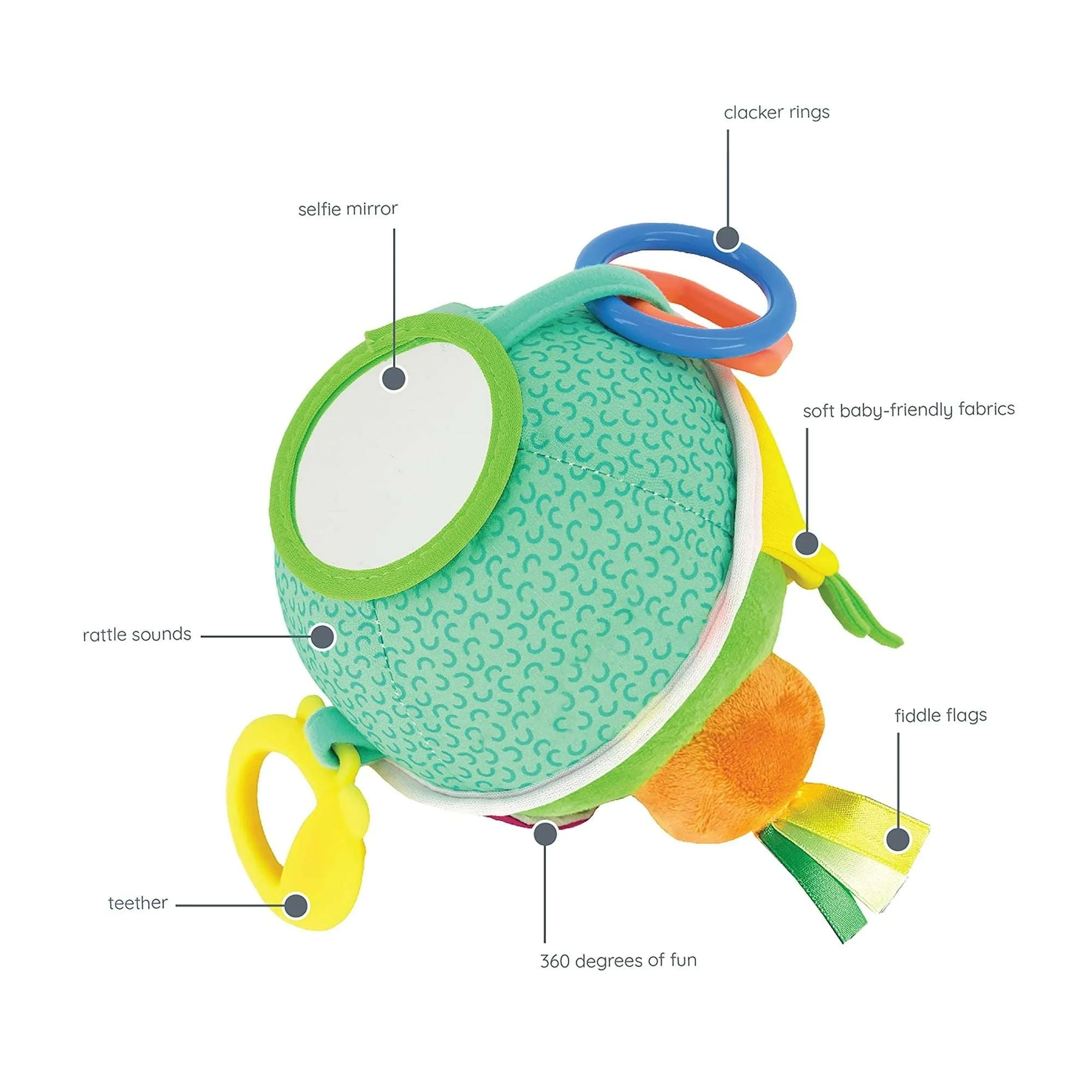 Infantino Busy Lil Soft Sensory Toy Ball with Activities for Babies 6-12 Months, Multicolor Fruits & Veggies - Image 5