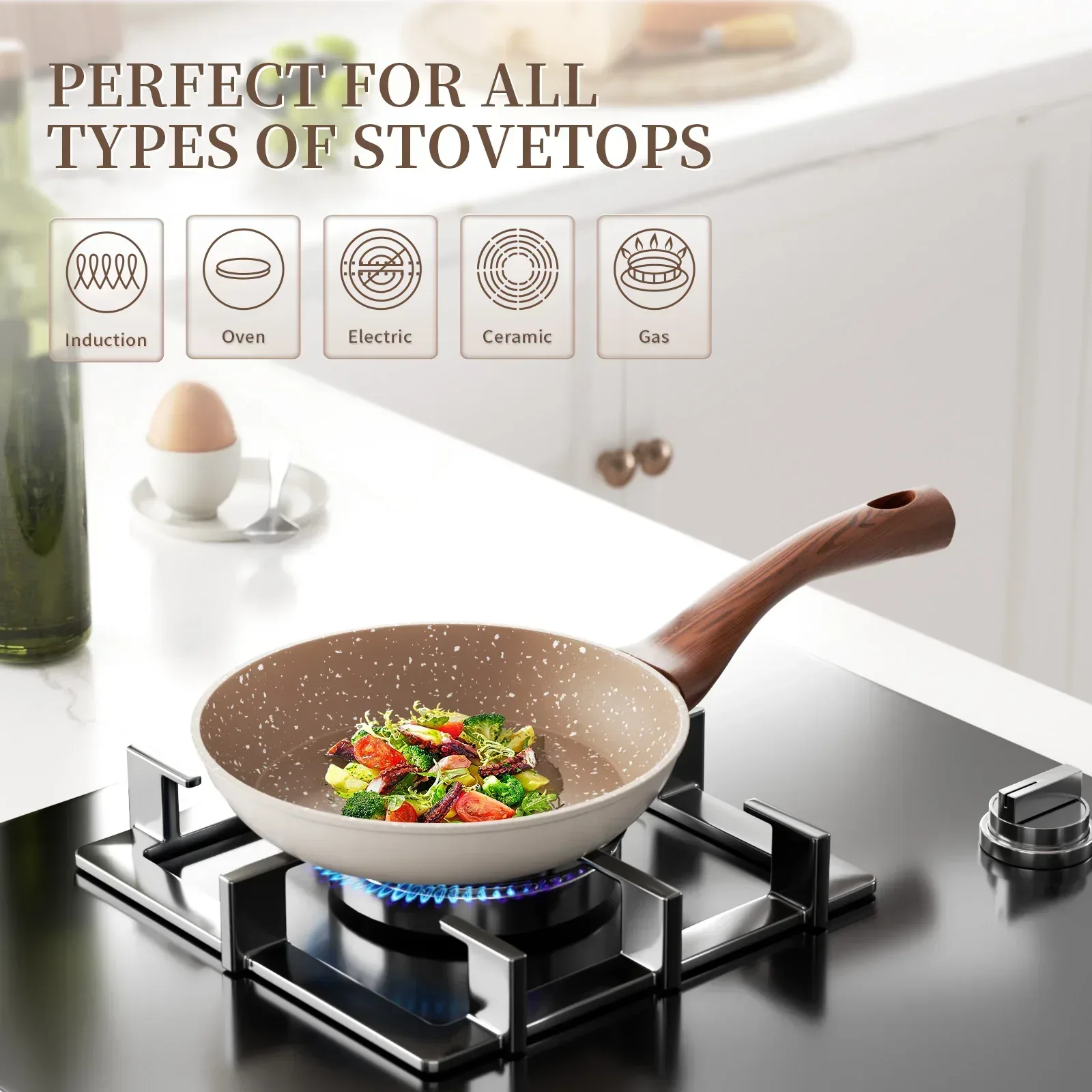 Innerwell 8-Inch Nonstick Granitic Frying Pan with Ergonomic Bakelite Handle - Image 5