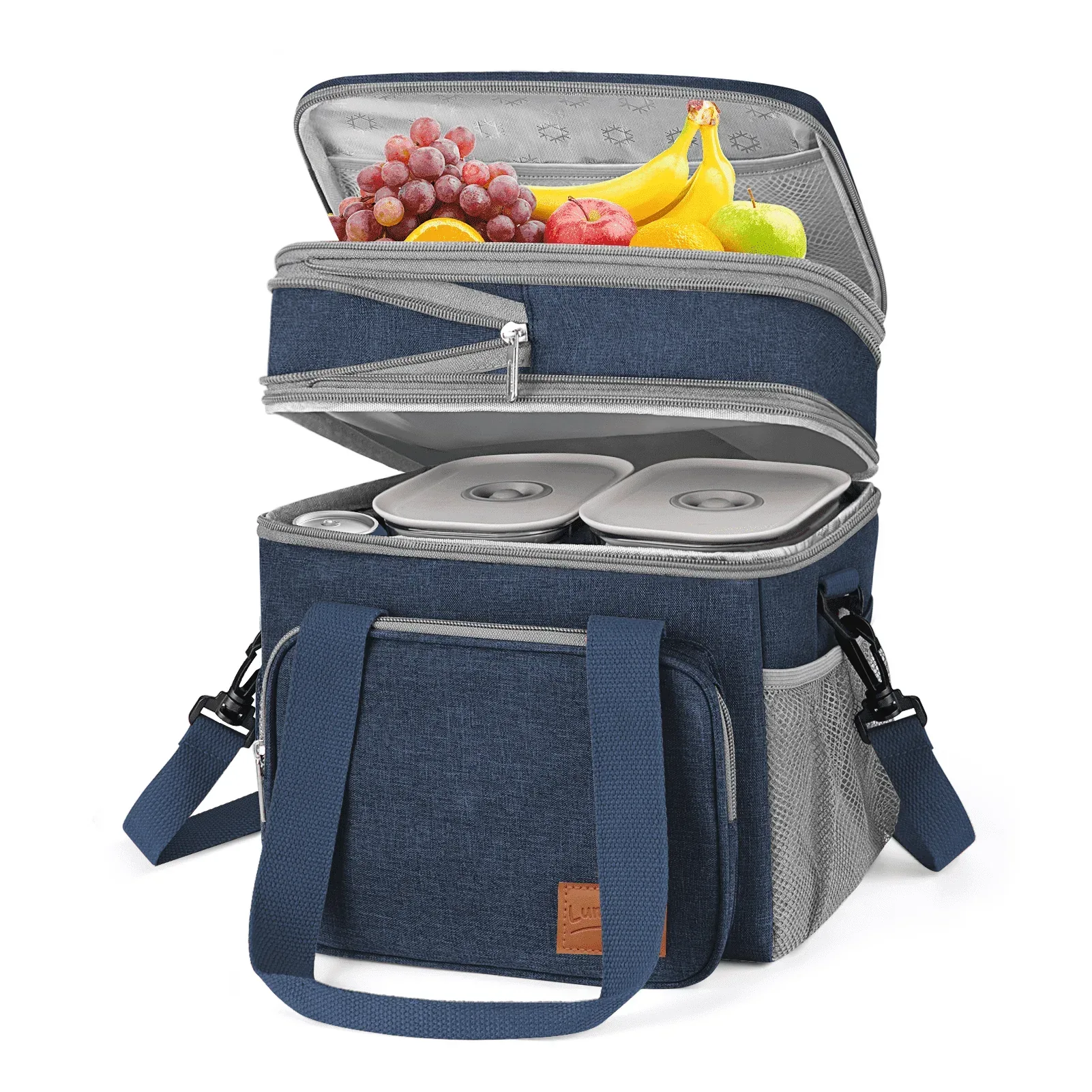 Insulated Lunch Bag for Women/Men, 17L Expandable Double Deck Lunch Cooler Box, Lightweight Leakproof Lunch Tote Bag W/ Side Tissue Pocket&Adjustable Shoulder Strap, Suit for Work,Picnic,Black - Image 9