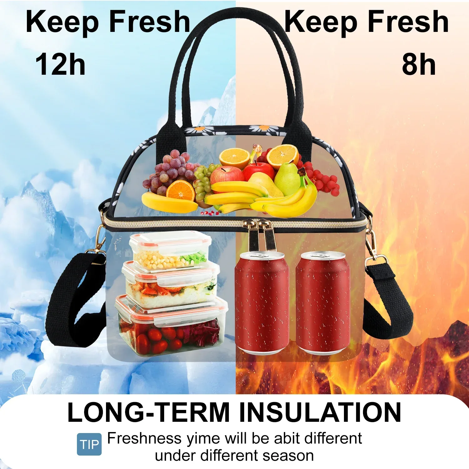 Insulated Lunch Bags for Women Men with Adjustable Shoulder Strap,AILKIN Large Lunch Box Tote Leakproof 8-12Hrs Cooler Reusable Thermal Lunch Bags for Women,Adults,School,Work,Office,Picnic,Daisy - Image 3