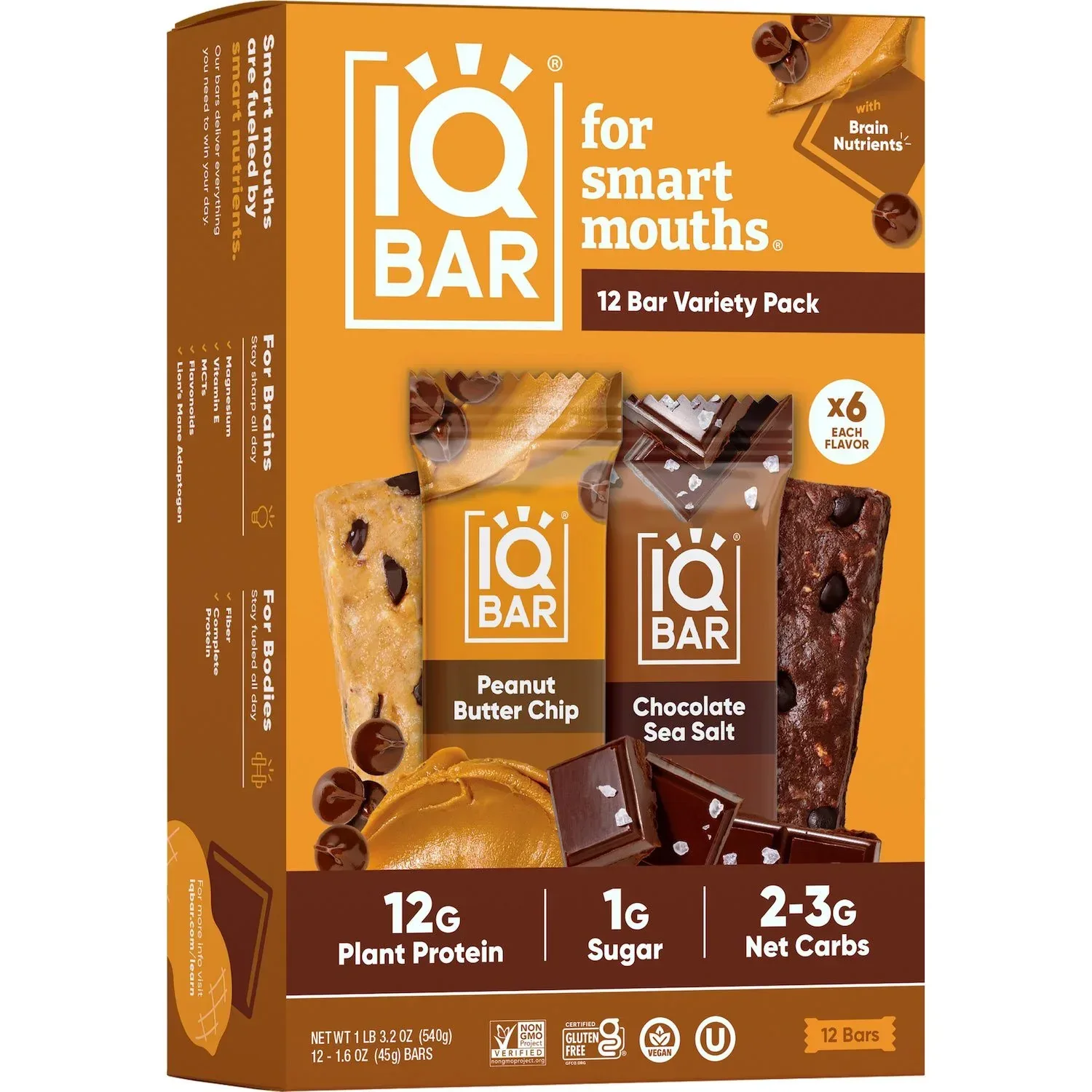 IQ BAR Plant Protein Bar Variety Pack, 12 pk.