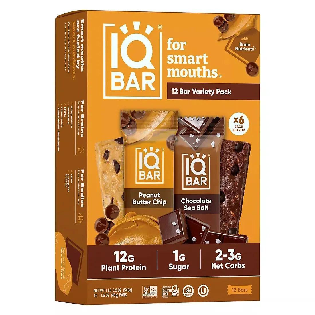 IQBAR Plant Protein Bars Chocolate Sea Salt Peanut and Butter Chip Variety Pack, 12g Protein, 12 ct. - Image 2