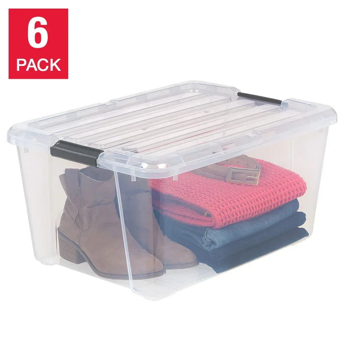 IRIS 45QT Clear Storage Bin with Buckles, 6-pack - Image 2