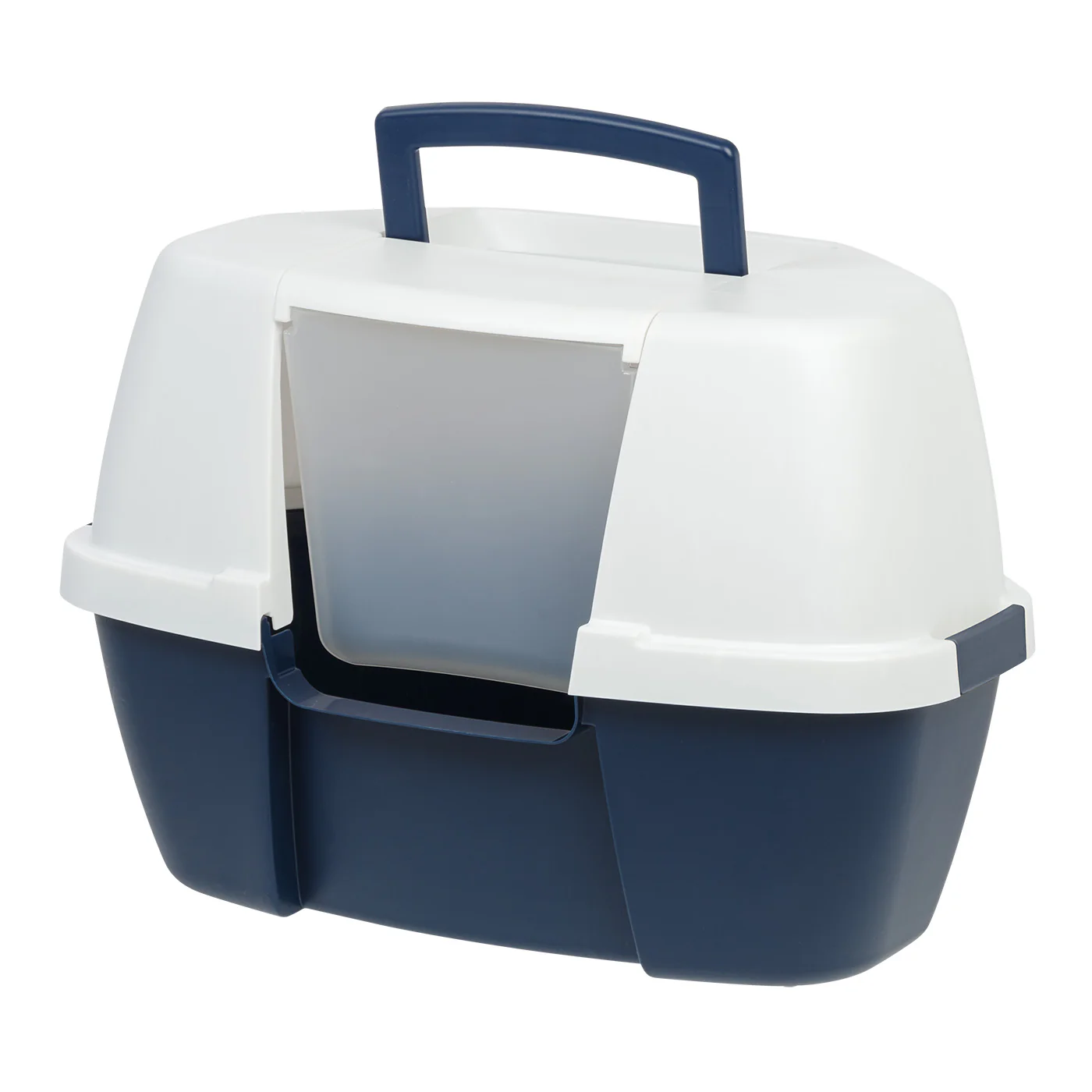 IRIS Large Covered Cat Litter Box with Front Door Flap | Enclosed Design & Handle Navy/White - Image 7